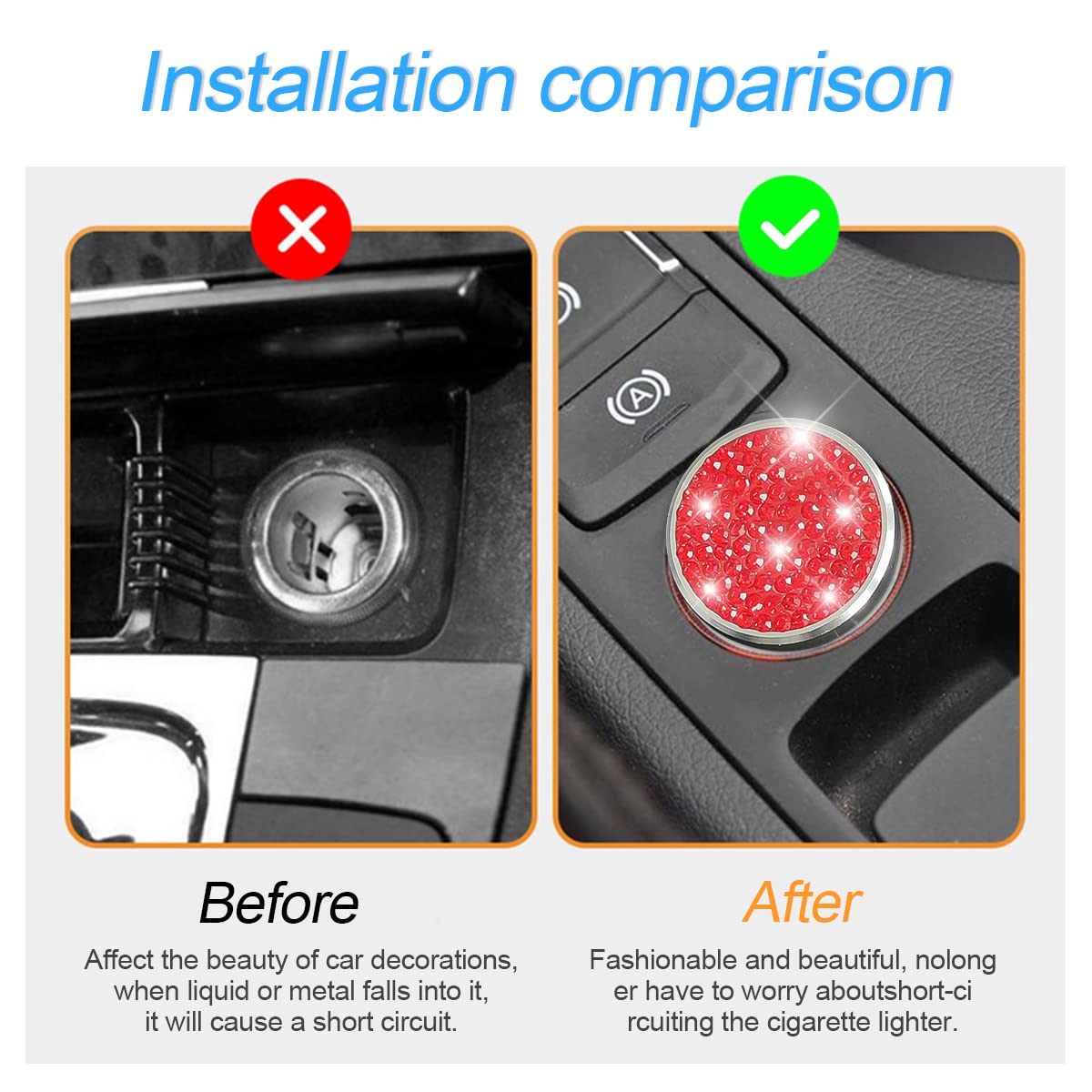 Universal Bling Car Cigarette Lighter Plug Cover - Dustproof 12V Lighter Socket Protector for Cars, Trucks, Boats & RVs - Stylish Car Accessory for Men & Women (Red) - Perfect for Road Trips & Vehicle Protection