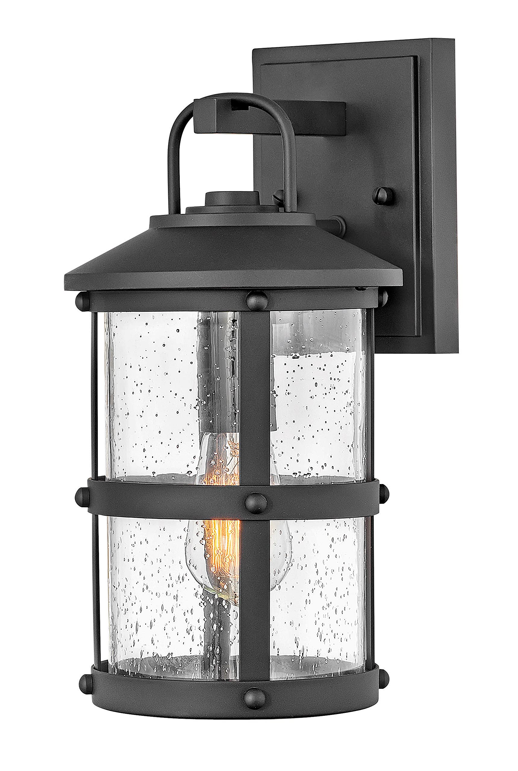 Hinkley Lakehouse 2680BK Small Outdoor Wall Lantern - Coastal & Nautical Style Black Wall Sconce with Clear Seedy Glass - Perfect for Porch, Patio, Garden, and Beach House Lighting