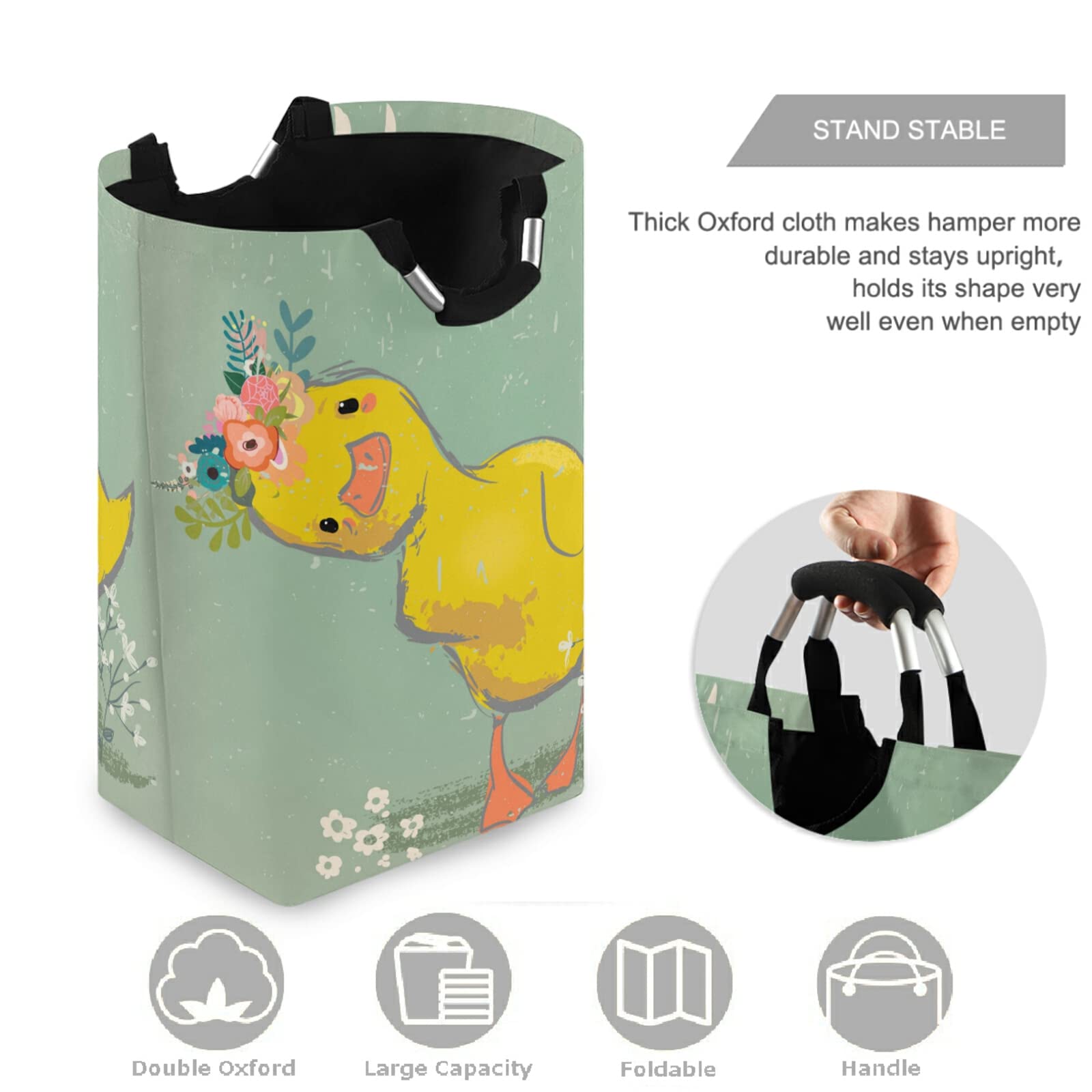 Visesunny Large Laundry Hamper Basket - Water-Resistant Oxford Cloth Storage Organizer with Cute Duck & Wreath Design for Bedroom, Bathroom, Dorm, Kids Room - Perfect for Clothes, Toys & Home Organization