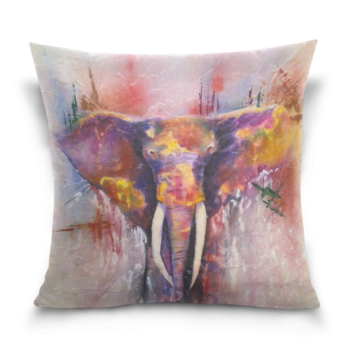 SUABO 18x18 Inch Decorative Elephant Print Throw Pillow Cover - Soft Cushion Case for Sofa, Bed, Living Room & Home Decor