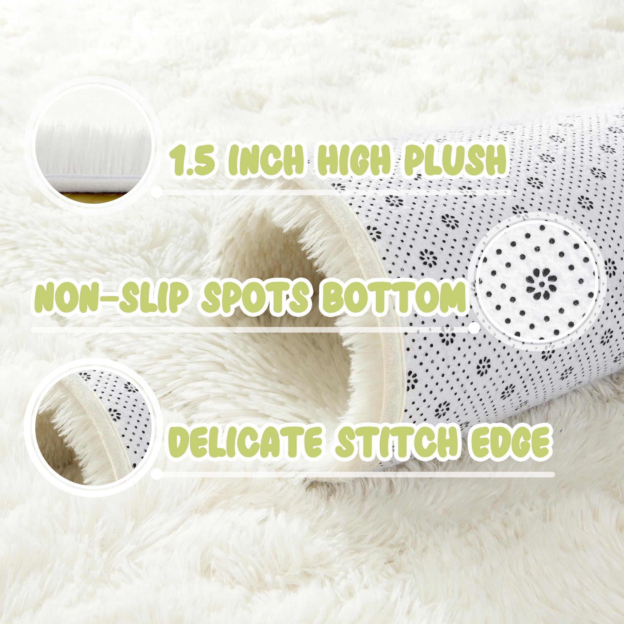 Fluffy Cream White 5x8 Shaggy Area Rug - Ultra Soft Plush Living Room Carpet, Large Fuzzy Bedroom Rug, Cozy Dorm Floor Mat, Kids Room Decor - Perfect for Cozy Home, Apartment & Nursery Aesthetic