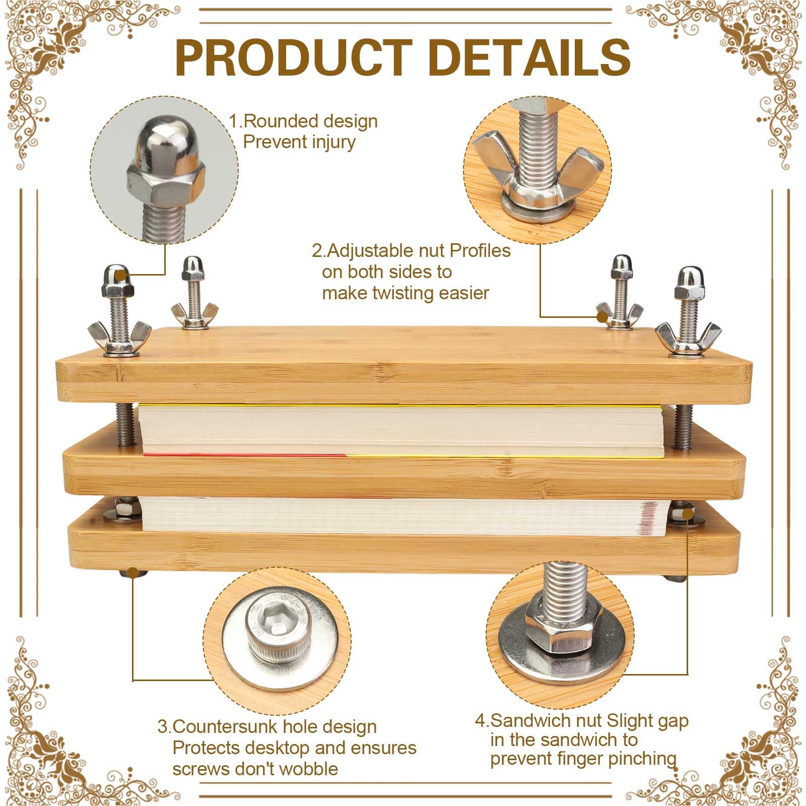 FOWSRHRG Wooden Book Press Kit - 11.6 x 8 Inch Bamboo Bookbinding Press Machine for Printing, DIY Crafts & Flower Pressing - Perfect for Bookbinding, Office Use, Paper Crafts, Notebook Making & Botanical Projects