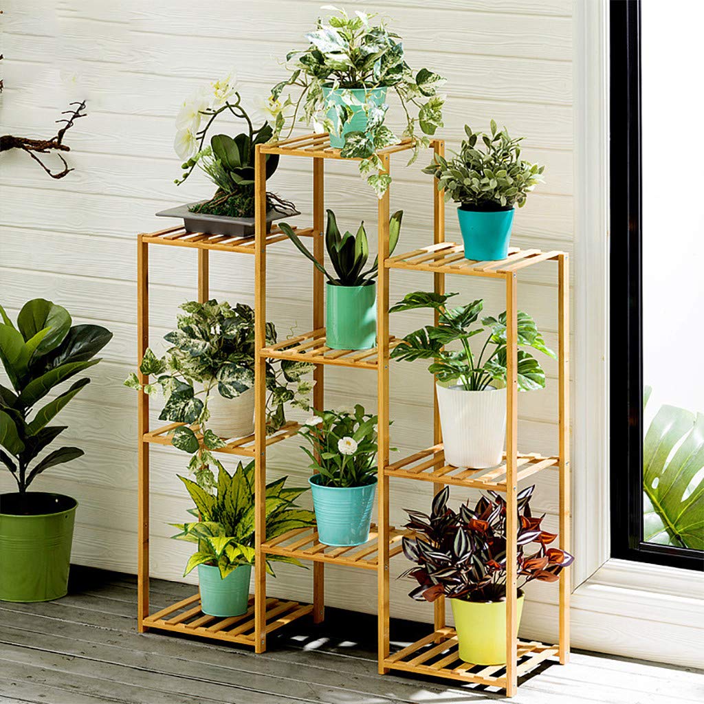Multi-Tier Bamboo Plant Stand Shelf - Indoor/Outdoor Corner Flower Pot Holder - Vertical Carbonized Display Rack 32.7x39.4x9.8in - Perfect for Patio, Balcony, Garden & Yard Decor - US Stock Fast Shipping