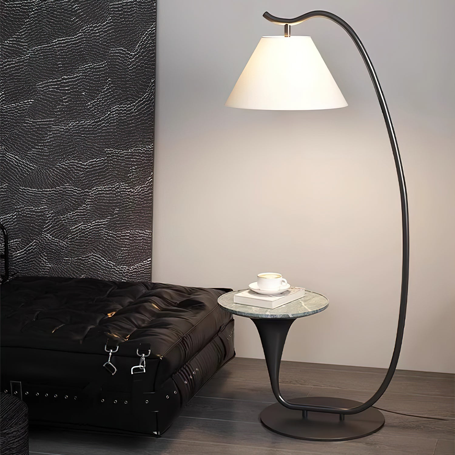 Modern Curved Floor Lamp for Living Room - Adjustable Standing Light with LED Bulb for Bedroom, Office & Reading Corner - Warm White Lighting for Home Decor
