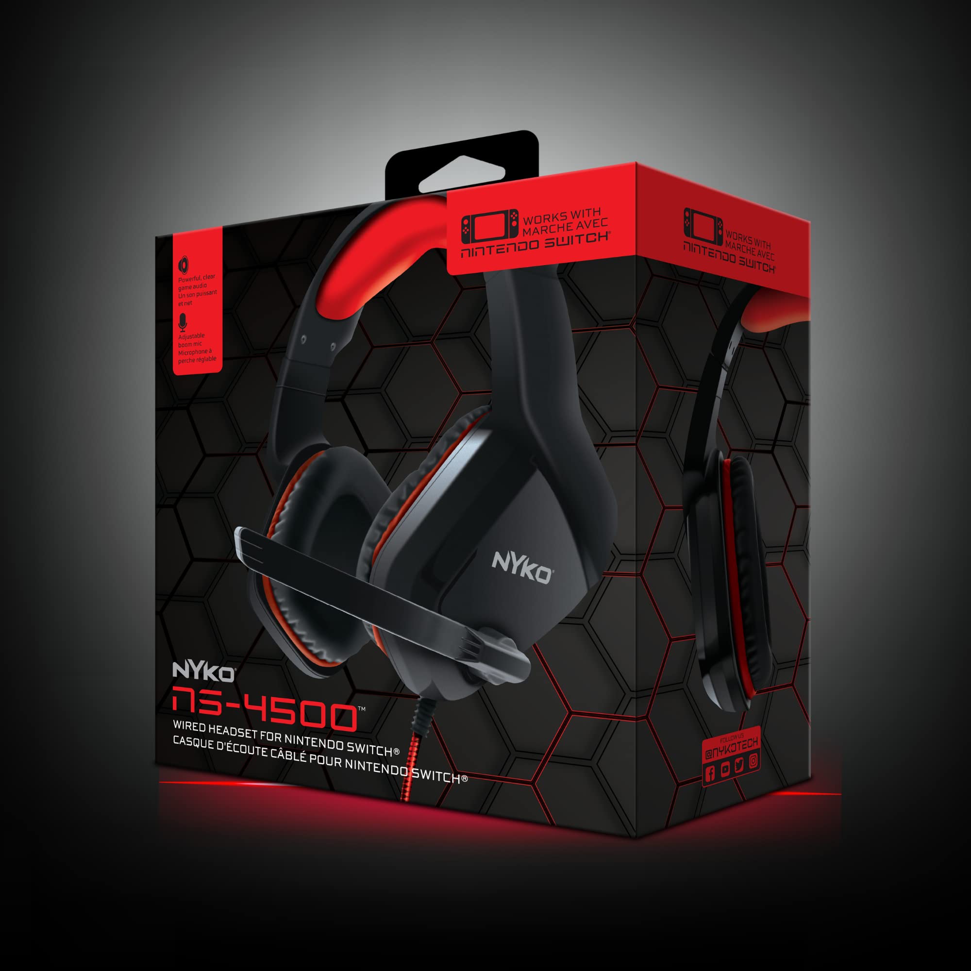 Nyko Ns-4500 Wired Gaming Headset for Nintendo Switch, PS4, PS5, Xbox One & Xbox X/S - Lightweight Over-Ear Headphones with Adjustable Noise-Canceling Mic - Black/Red Gaming Accessories for Immersive Gameplay & Online Chat