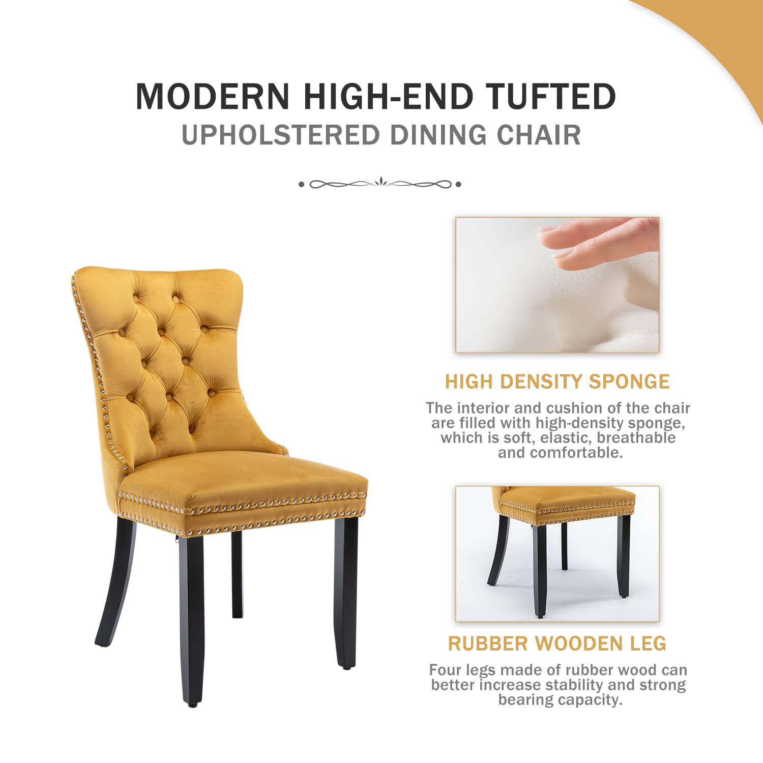Luxury Velvet Dining Chairs Set of 2 - Upholstered Tufted Accent Chairs with Ring Pull Trim & Button Back, Mid-Century Modern Dining Room Chairs for Kitchen, Living Room, Bedroom (Gold) | Perfect for Home Decor, Dinner Parties & Cozy Seating Areas