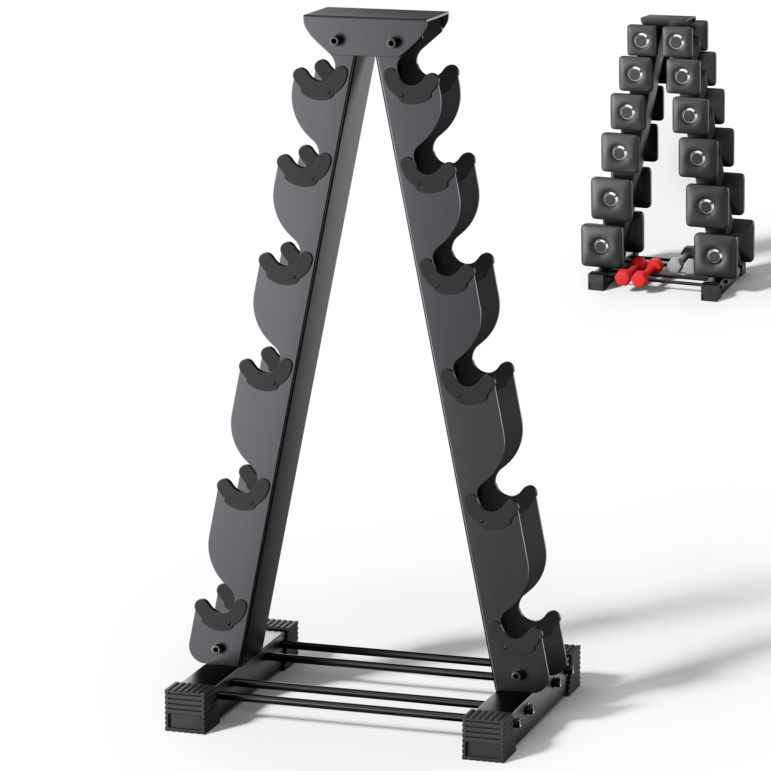 6-Tier Dumbbell Rack Stand for Home Gym - Space-Saving Weight Storage Compatible with Peloton Weights & Neoprene Sets | Ergonomic Design for Compact Home Workout Spaces - Perfect for Garage, Basement, or Apartment Fitness Areas