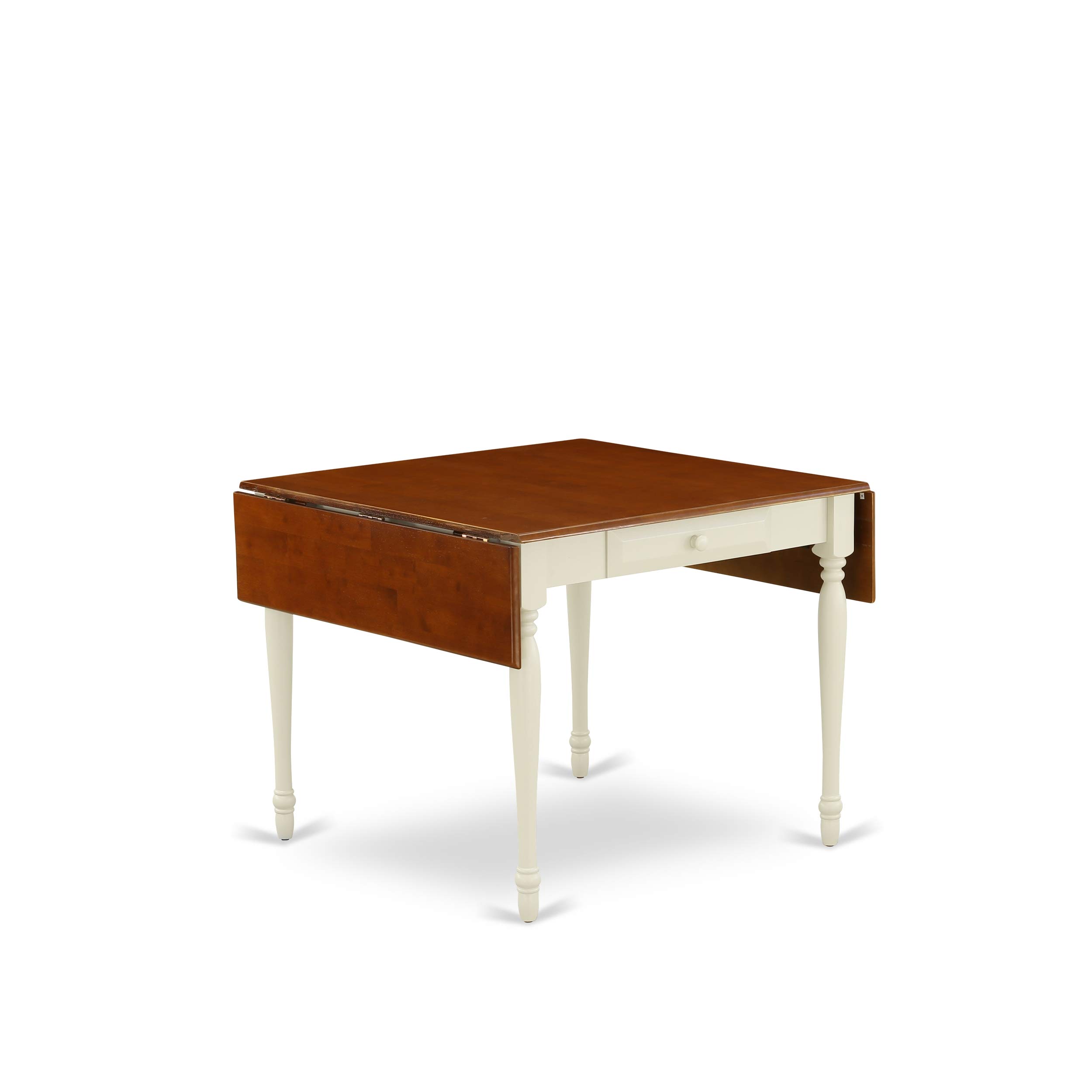 East West Furniture 3 Piece Dining Table Set for Small Spaces - 36x54 Inch Rectangle Wooden Drop Leaf Table with 2 Linen Upholstered Chairs, Buttermilk & Cherry - Perfect for Apartments, Breakfast Nooks & Cozy Dining Areas