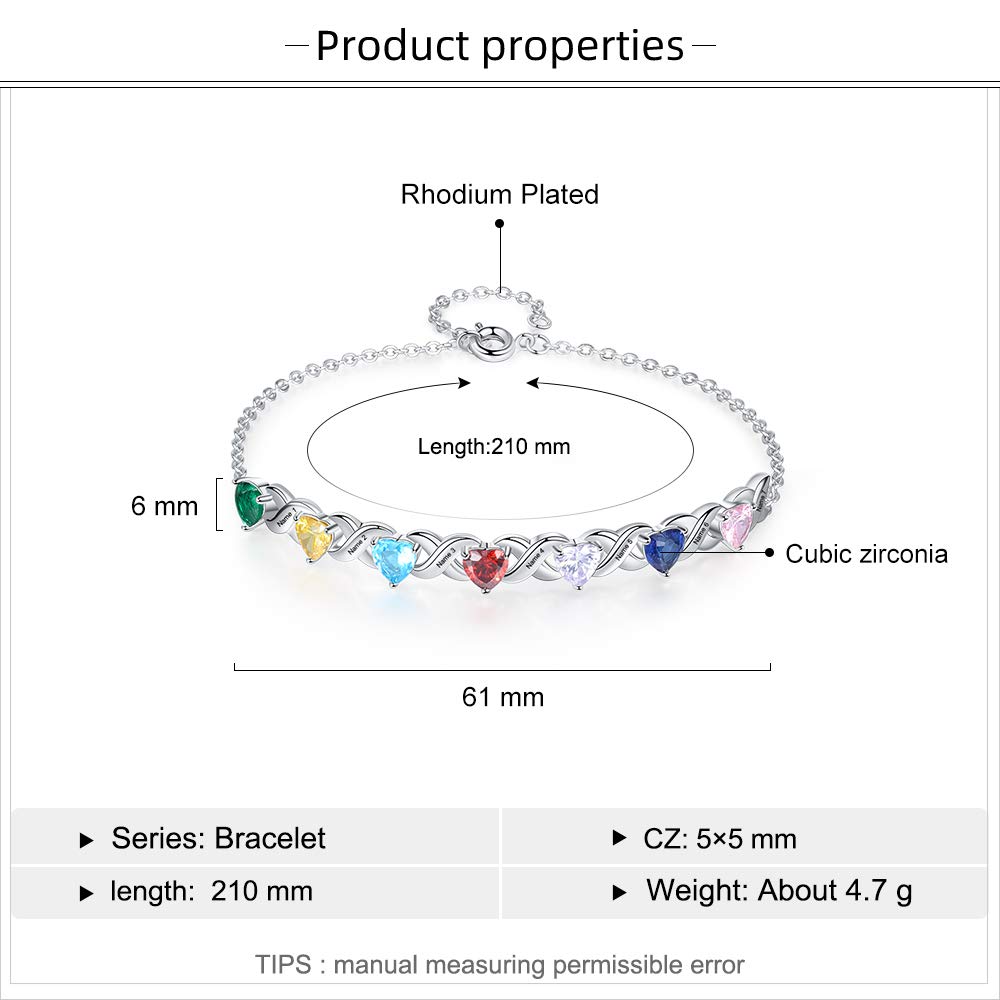 Lagofit Personalized 2-7 Names Mother's Infinity Birthstone Bracelet for Women - Custom Engraved Jewelry Gift for Mom, Wife, Daughter - Perfect for Mother's Day, Birthday, Anniversary & Special Occasions