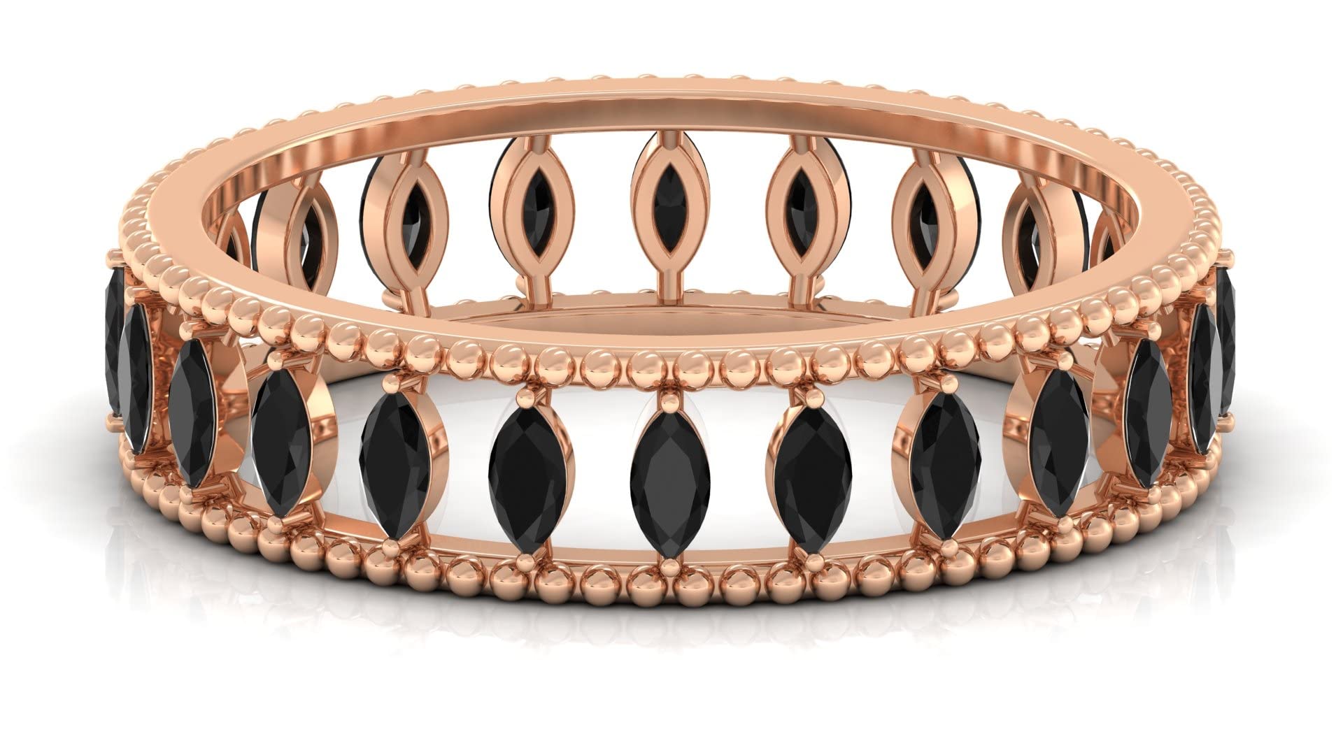 1/2 CT Marquise Cut Black Onyx Ring - 14K Solid Gold Anniversary Band with Beaded Design, December Birthstone Jewelry for Women | Perfect for Gifts, Weddings & Special Occasions