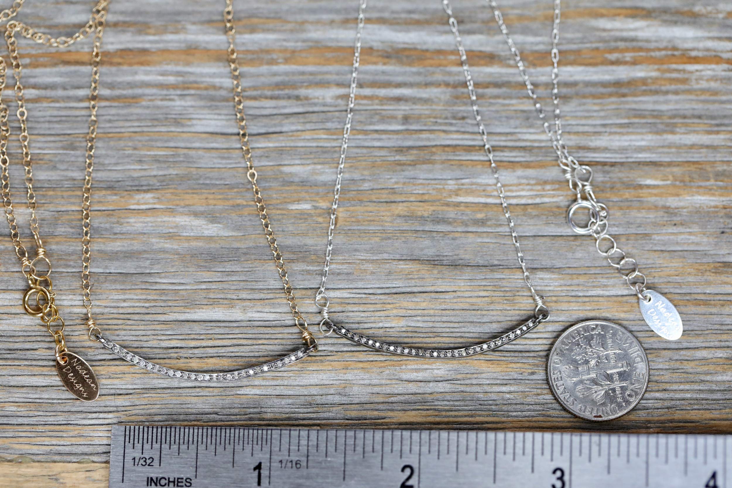 Elegant Curved Diamond Gemstone Bar Necklace - Sterling Silver & 14k Gold Filled Smile Pendant - Perfect Women's Jewelry Gift for Christmas, Anniversary & Special Occasions