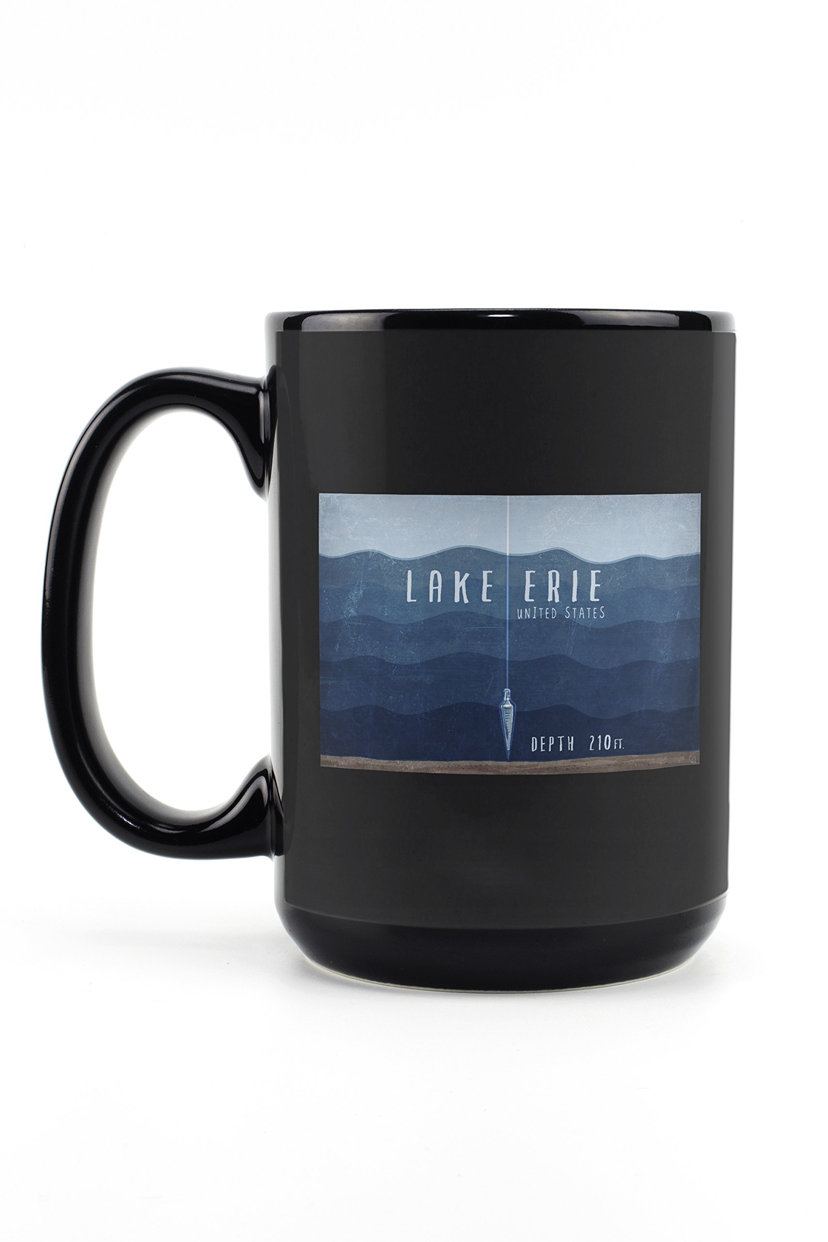 Lake Erie Themed 15oz Black Ceramic Coffee Mug - Microwave & Dishwasher Safe - Perfect for Tea, Coffee & Hot Drinks - Great Gift for Lake Lovers & Home Office Use