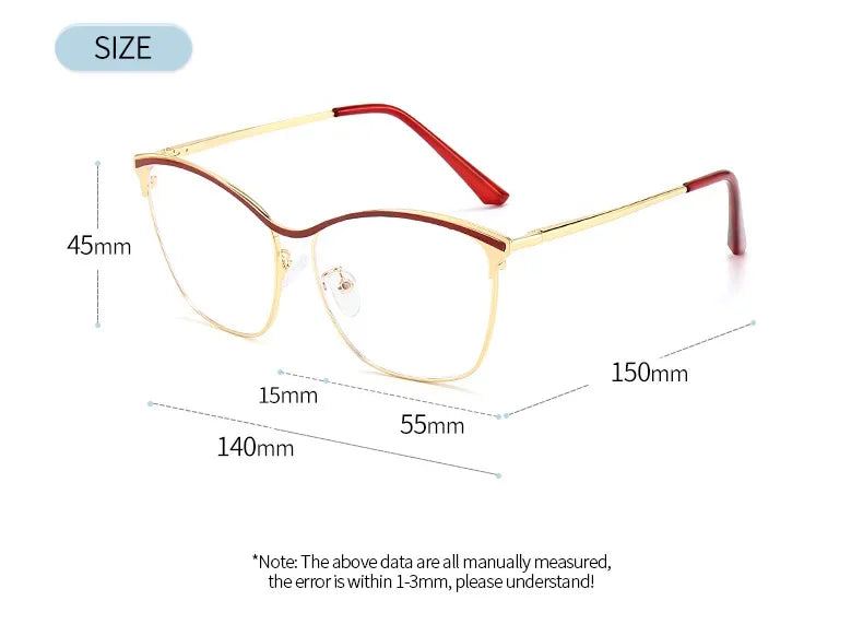 Aror Unisex Full Rim Square Cat Eye Alloy Eyeglasses 49717 - Stylish Retro Frame for Men & Women - Perfect for Reading, Fashion, and Everyday Wear