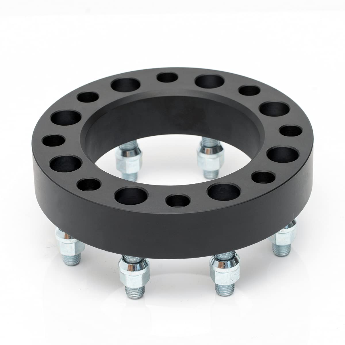 VLAOSCHI 1.5 Inch Black Forged 8x180 Wheel Spacers with 14x1.5 Studs - Compatible with 2011-2025 Chevy Silverado 2500/3500 HD & GMC Sierra 2500/3500 HD (8 Lug) - Pack of 4 - Enhance Stance & Clearance for Off-Roading, Towing & Custom Wheels