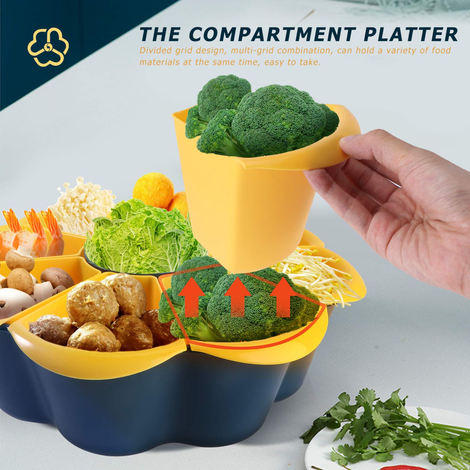 Cabilock 1-Piece Rotating Fruit Basket with Drain Holes - Detachable Compartmentalized Vegetable Platter for Kitchen Countertop | Perfect for Storing Fruits, Veggies & Snacks in Pantry or Dining Table