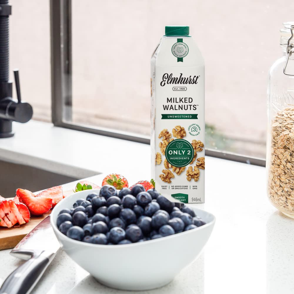 Elmhurst 1925 Unsweetened Walnut Milk - Dairy-Free, Vegan, Plant-Based, 32oz (Pack of 6) | Perfect for Smoothies, Coffee Creamer & Baking | Nutritious Dairy Alternative