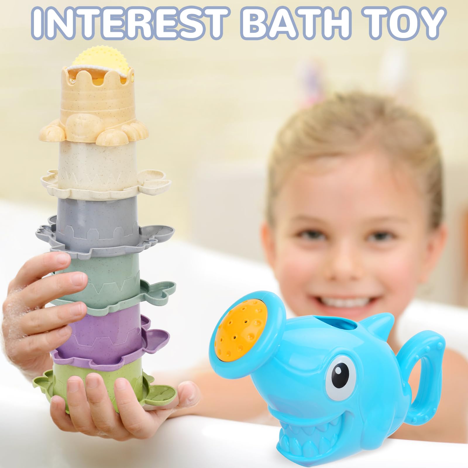 **14-Piece Toddler Bath Toys Set for Kids Ages 1-3 – Shark Shower, 5 Toy Boats & 8 Bath Cups – Fun Water Table & Bathtub Toys for Boys & Girls – Perfect Baby Pool & Bath Time Play Gifts**    *(Ideal for bathtime fun, outdoor water tables, baby pools, and sensory play – encourages motor skills and imaginative play!)*