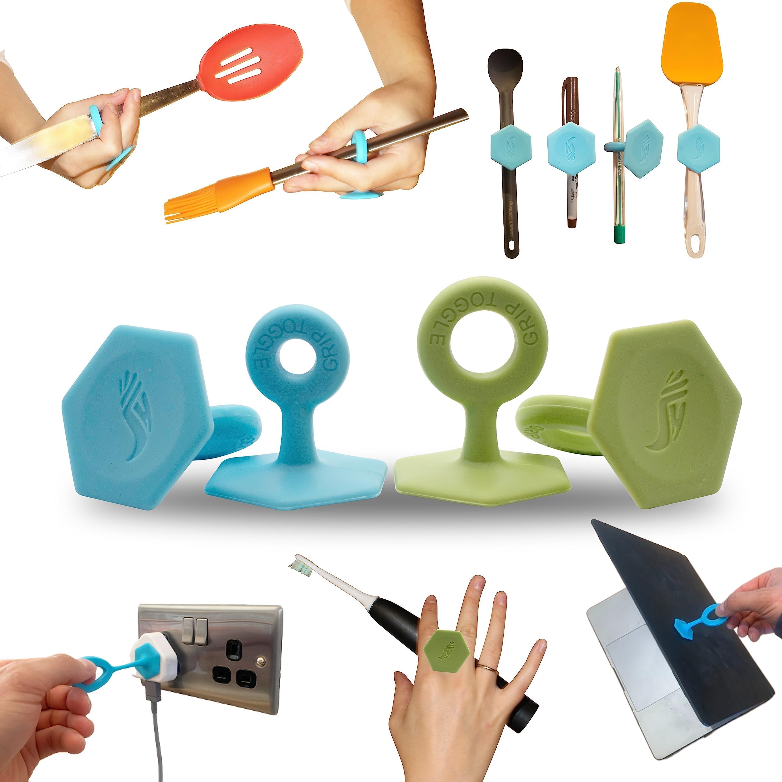 Silicone Grip Toggle - Adaptive Aid for Limited Hand Mobility, Door & Laptop Opener (4-Pack, 2 Sizes) - Ideal for Arthritis, Stroke Recovery & Disabled Adults - Home & Office Accessibility Tool
