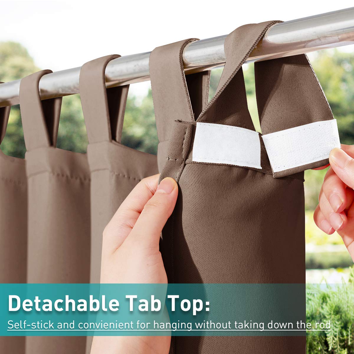 NICETOWN Waterproof Outdoor Porch Curtains - Blackout Self-Stick Tab Top Patio Divider, 1 Pack (52x84 Inches, Tan) - Perfect for Pergolas, Patios & Backyard Privacy Protection