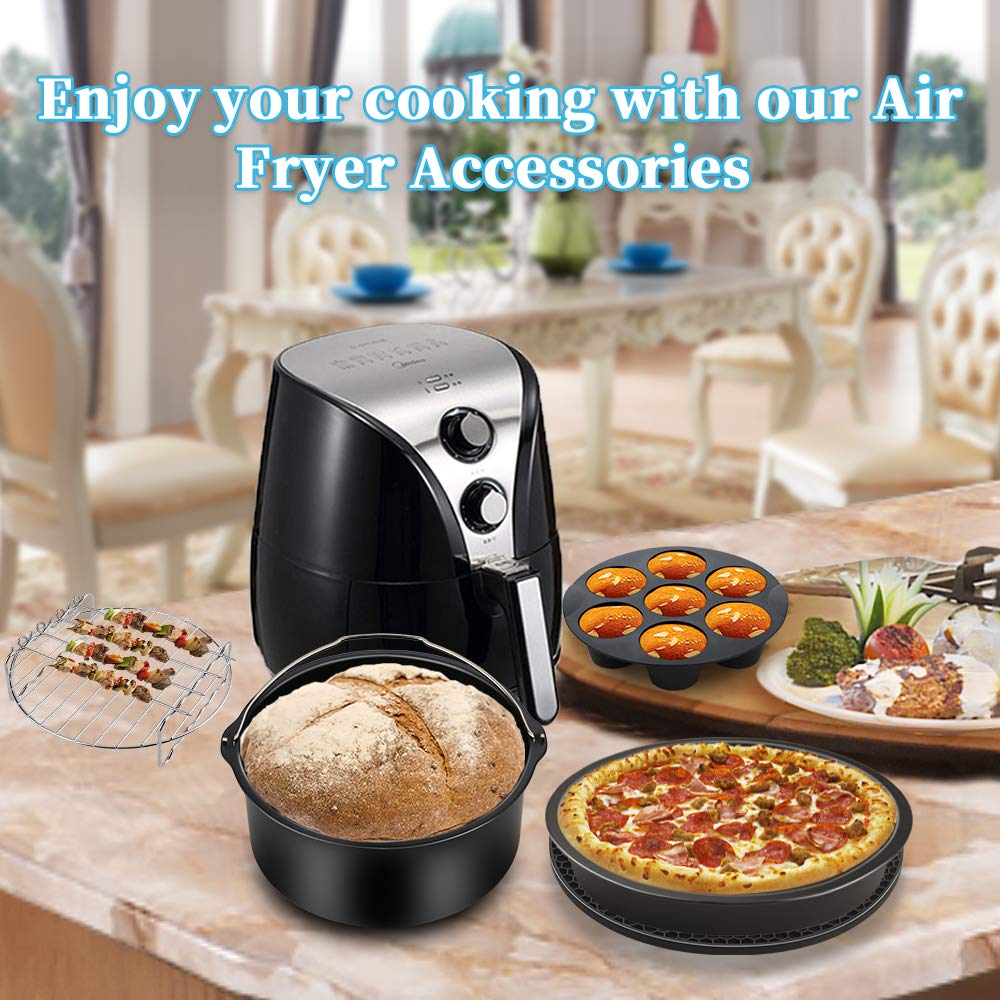 11-Piece Air Fryer Accessories Set Compatible with Philips Ultrean Ninja Vremi - Includes Cake Barrel & Pizza Pan - Fits 3.7QT to 5.8QT Air Fryers - Perfect for Baking, Roasting & Healthy Cooking at Home