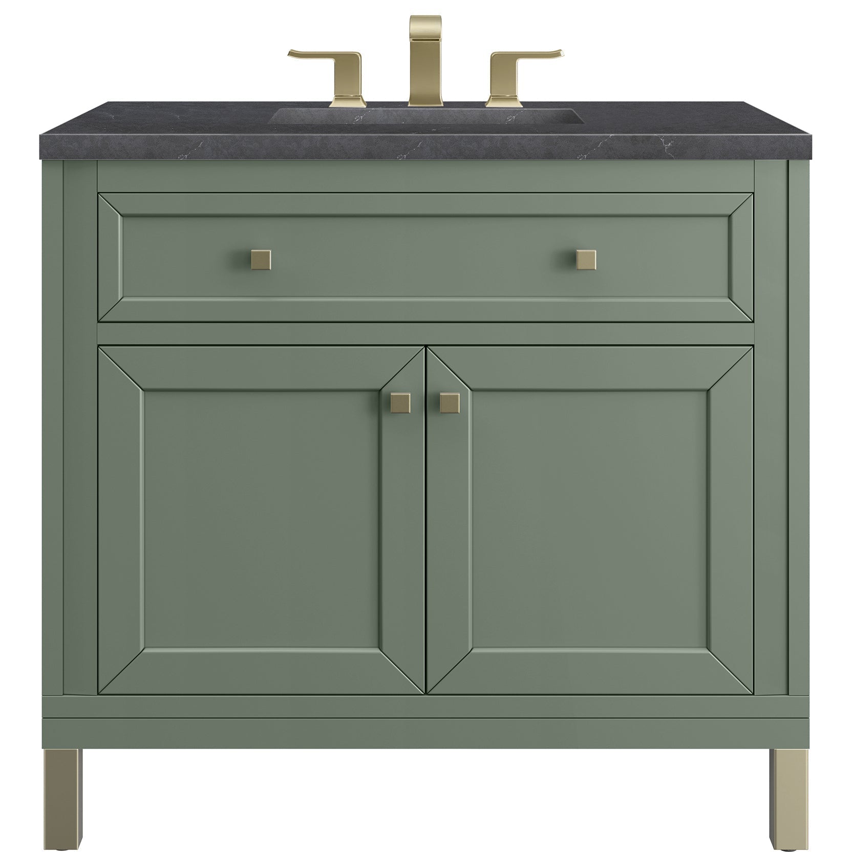 James Martin Vanities Chicago Collection 36 Inch Single Bathroom Vanity in Smokey Celadon with Countertop Options - Modern Farmhouse Style for Small Bathrooms & Powder Rooms