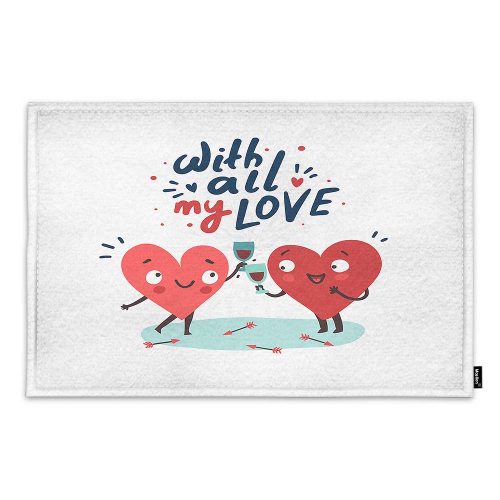 Moslion 'With All My Love' Doormat 18x30 Inch - Heart Design Valentine's Day Gift, Non-Slip Door Mat for Bathroom, Bedroom, Entryway - Machine Washable, Durable & Pet-Friendly Velvet Crystal Mat for Romantic Celebrations & Home Decor