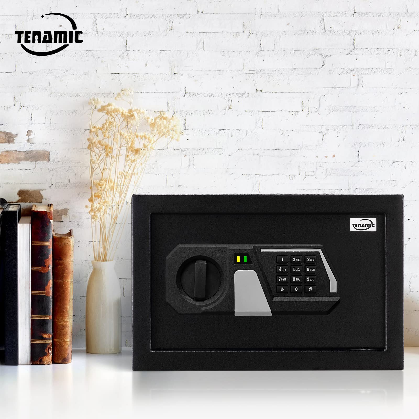 Tenamic 0.4 Cuft Fireproof Digital Safe Box - Electronic Keypad Security Safe with Internal Light & Dual Passwords, Alloy Steel Small Lock Box for Office, Hotel & Home Use - Black | Perfect for Jewelry, Documents & Valuables Protection