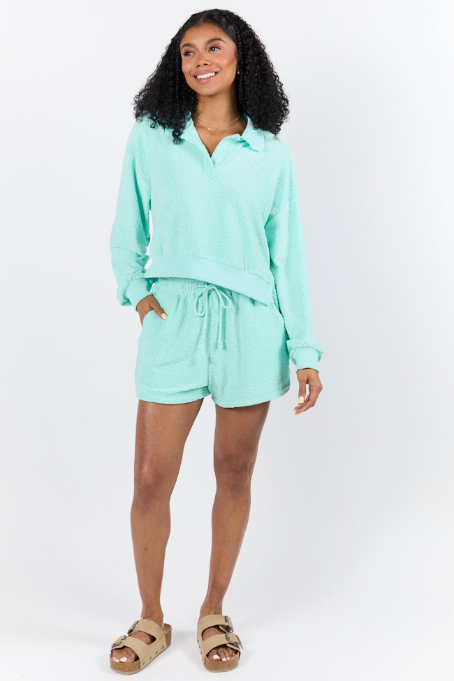 Hammock Haven Mint Green Textured Terry Knit Lounge Set - Soft Cotton Sleepwear & Loungewear for Women - Perfect for Relaxing at Home, Spa Days, and Cozy Evenings
