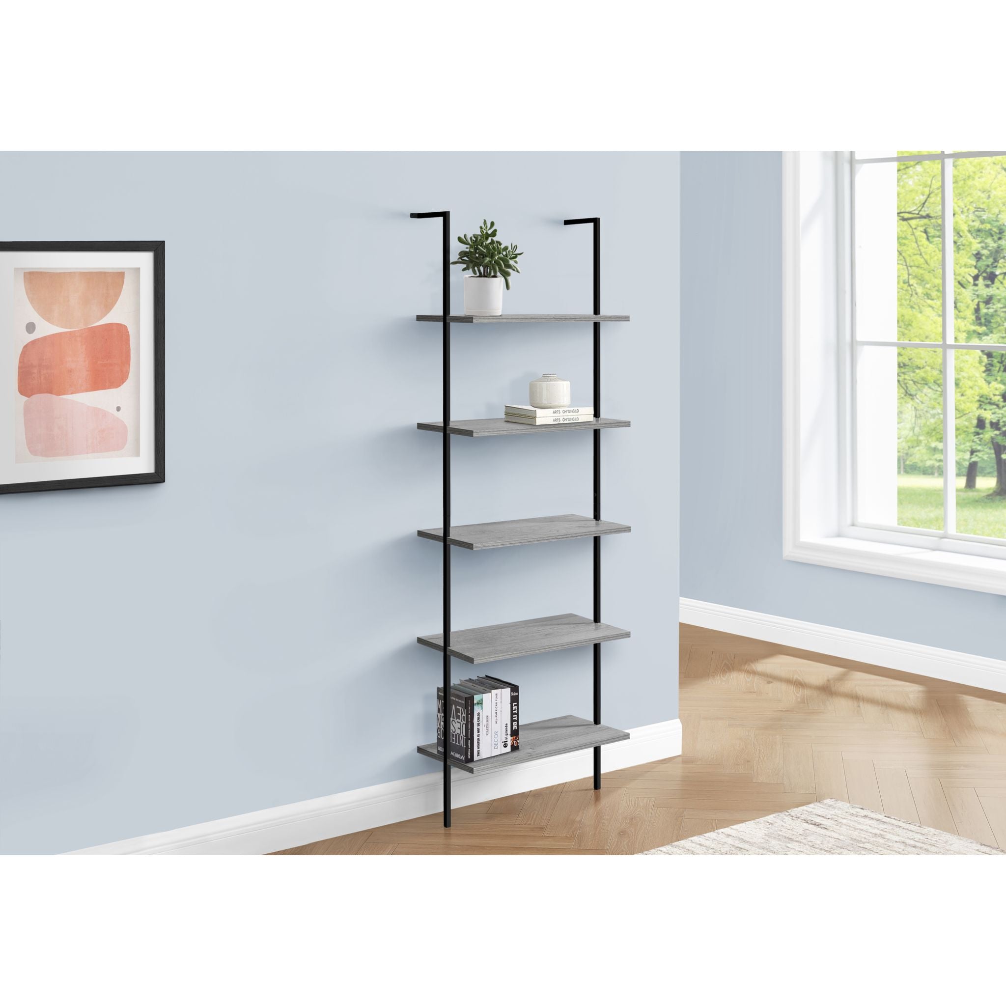 Modern Grey and Black Bookshelf - Sturdy Wooden Bookcase for Home, Office, or Library - Perfect for Organizing Books, Decor, and Storage Needs