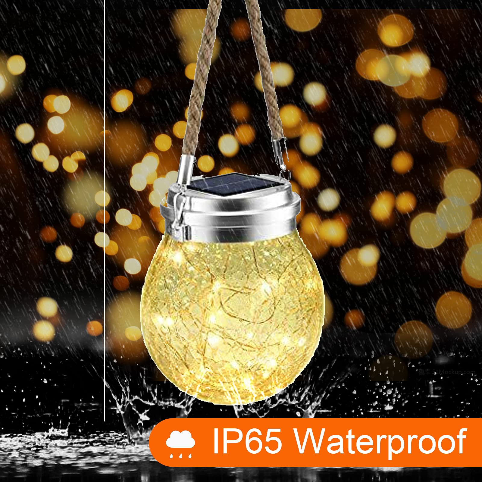2 Pack 30 LED Solar Cracked Globe Lights - IP65 Waterproof Hanging Outdoor Lanterns for Garden, Fence, Patio - Warm White Decorative Lighting for Wedding, Halloween & Christmas Parties