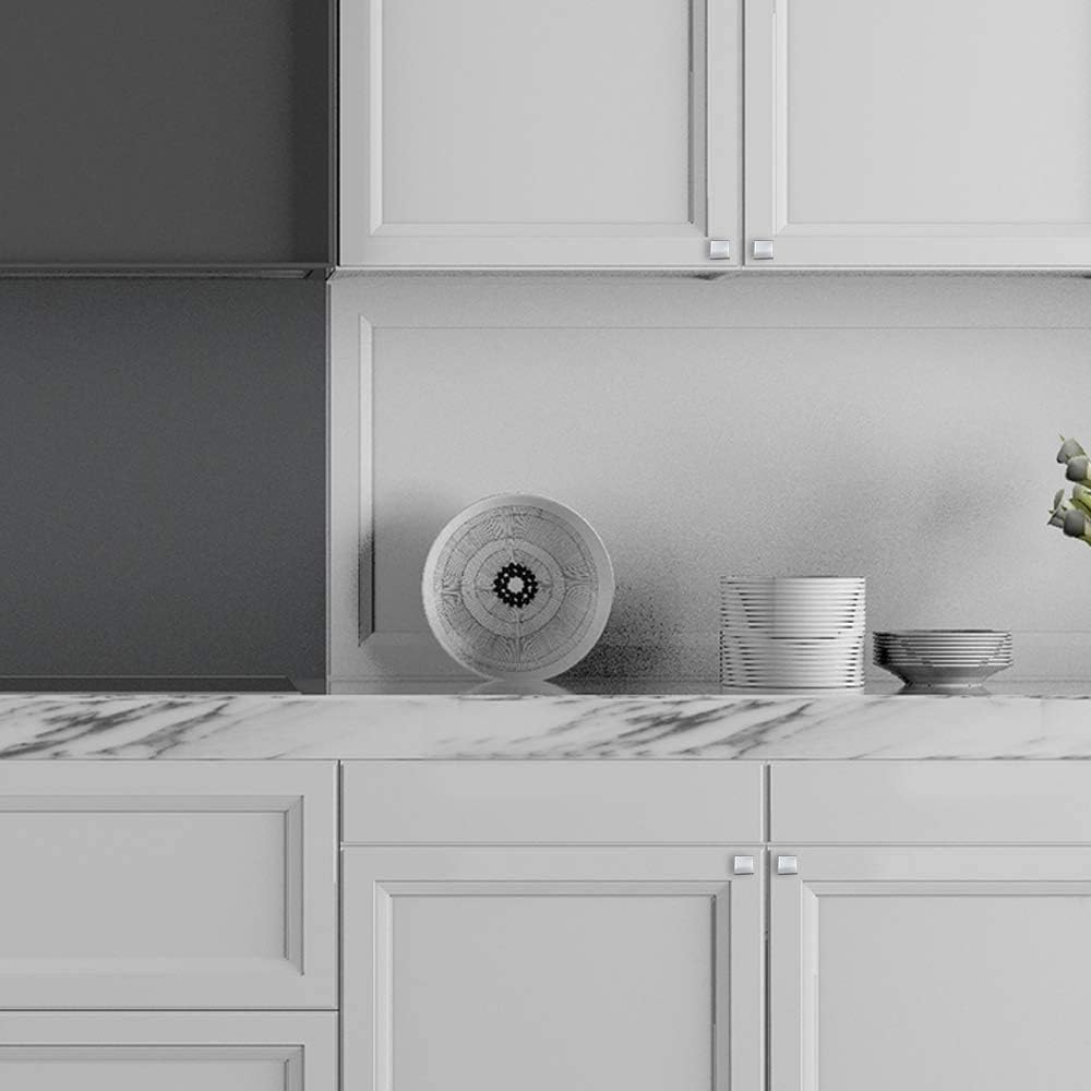 15 Pack Brushed Nickel Cabinet Knobs - Square Dresser Drawer Pulls for Kitchen Cabinets, Bathroom Vanities & Furniture Hardware (Silver Finish) - Easy Installation & Modern Home Upgrade