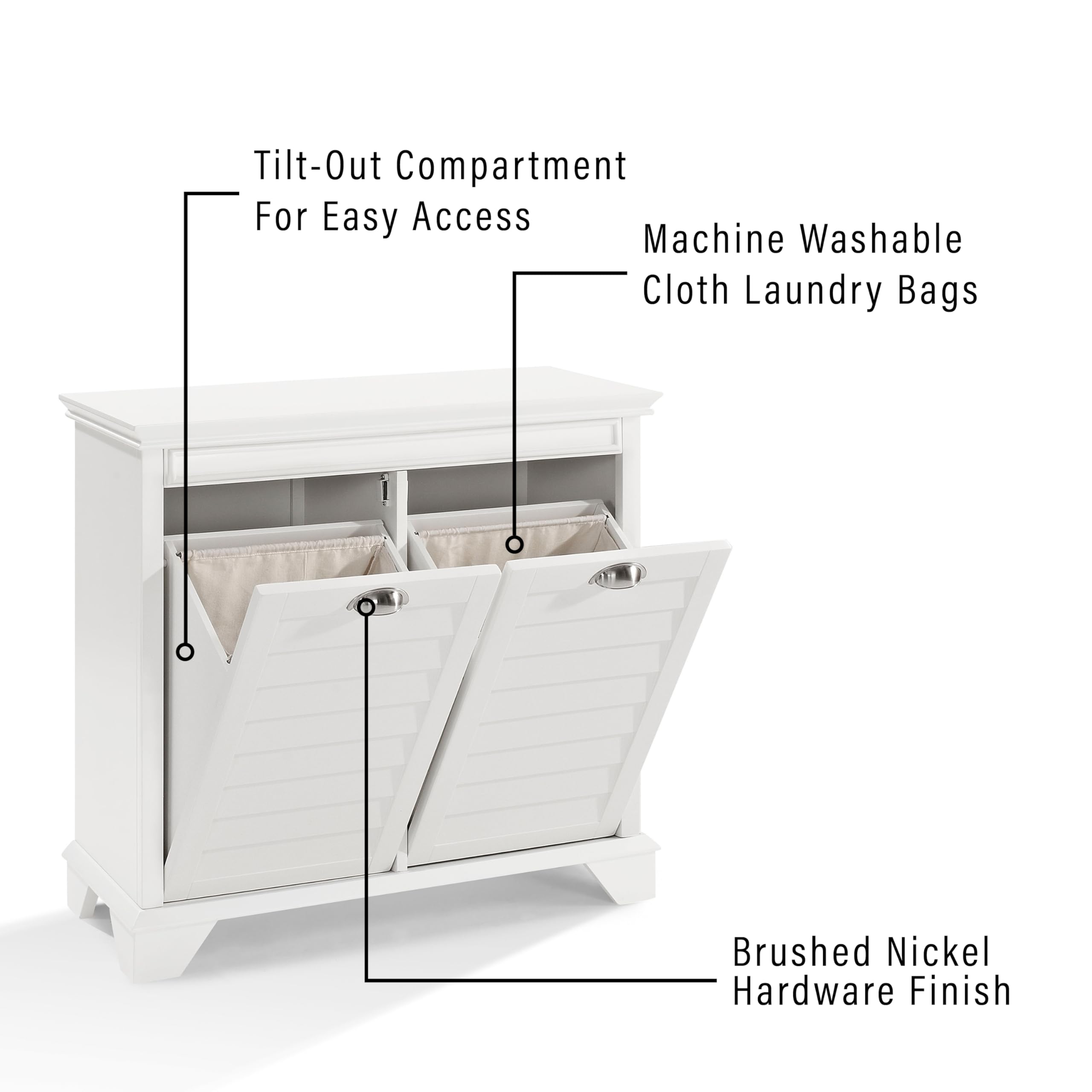 Crosley Furniture Lydia Laundry Hamper with Linen Sorting Bags - White Bathroom Storage Organizer for Clothes, Towels & Home Organization | Perfect for Bedroom, Laundry Room & Bathroom Storage Solutions