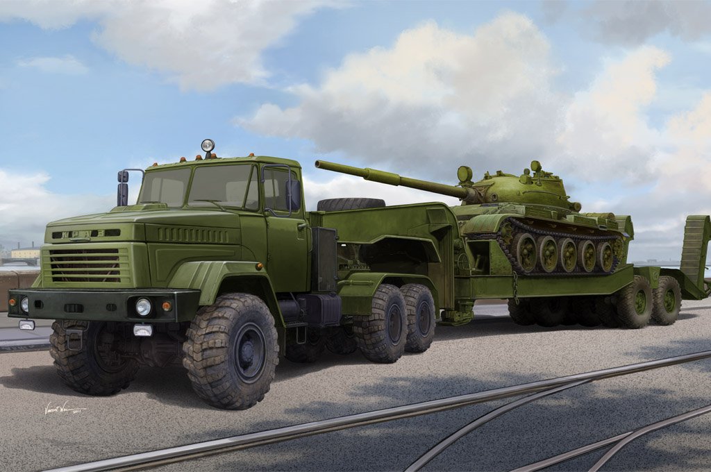 Hobby Boss 1/35 Scale Ukraine KrAZ-6446 Tractor with MAZ/ChMZAP-5247G Semitrailer Plastic Model Kit - Military Vehicle Building Set for Collectors & Hobbyists #85513 | Perfect for Diorama, Display & Scale Modeling Projects