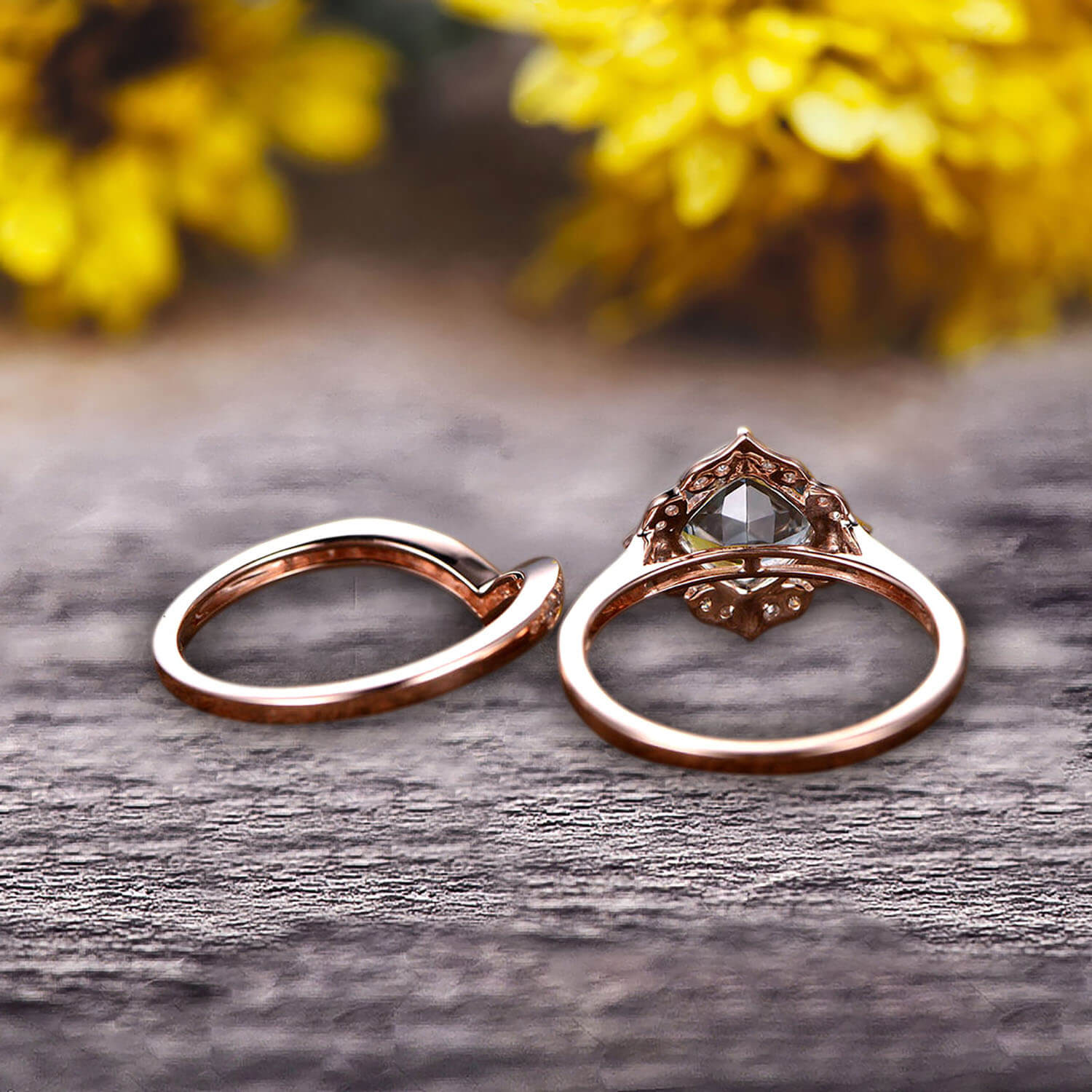 1.75 Carat Aquamarine Engagement Ring in 10k Rose Gold with V-Shape Matching Wedding Band - Halo Cushion Cut Anniversary Ring for Women | Perfect for Proposals, Weddings & Special Occasions