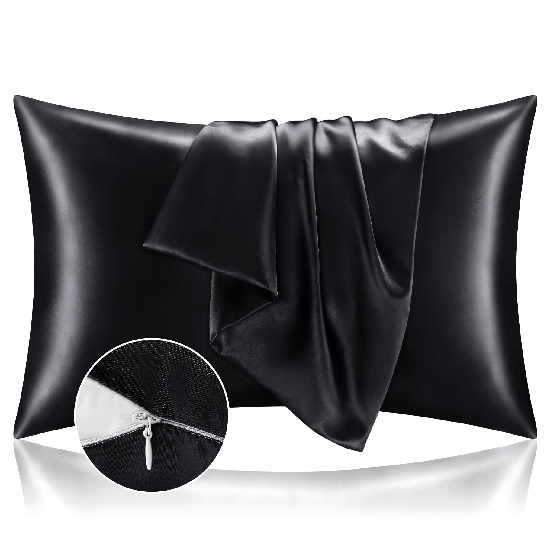 BEDELITE 2 Pack Satin Pillowcase with Zipper - Standard Size 20x26 Inches - Super Soft & Cooling Silk-like Pillow Cases for Women & Men - Perfect for Hair Care, Nighttime Comfort & Luxury Bedding