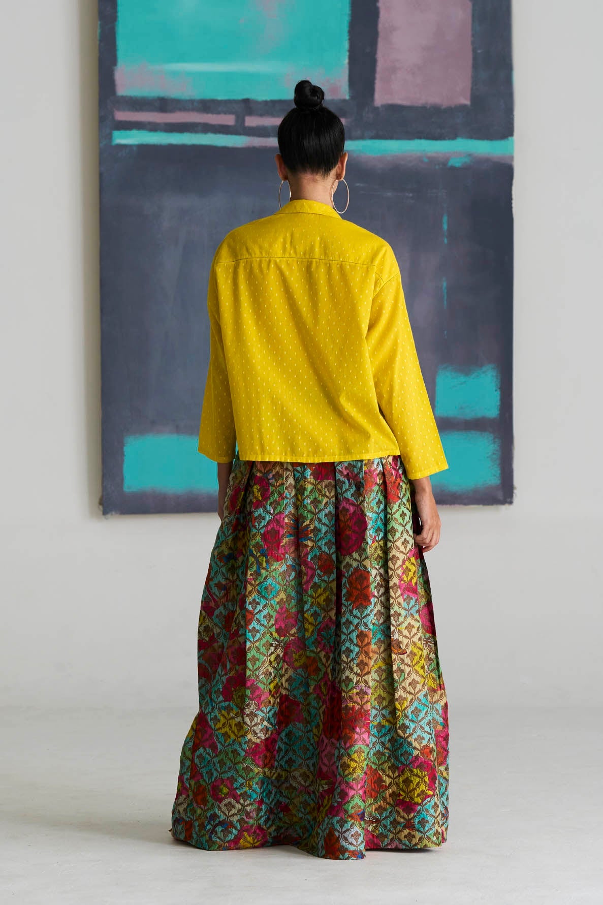 Classic Cropped Shirt for Women - 100% Cotton Dobby Fabric in Sunny Yellow - Perfect for Casual Outings, Summer Parties & Beach Vacations