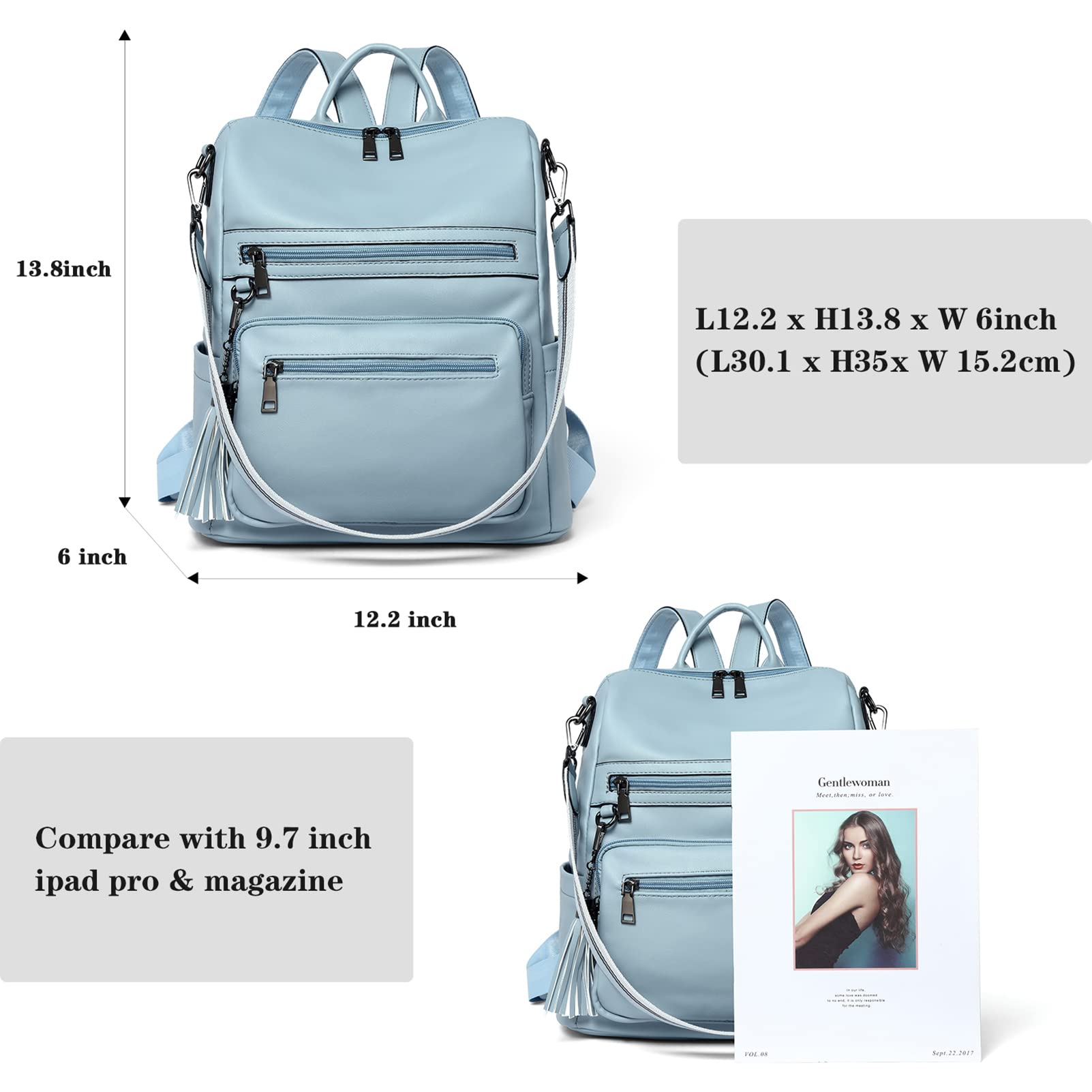 Stylish Women's Leather Backpack Purse - Large Designer Shoulder Bag for Travel, Work & Daily Use | BROMEN Fashionable Handbag for Ladies