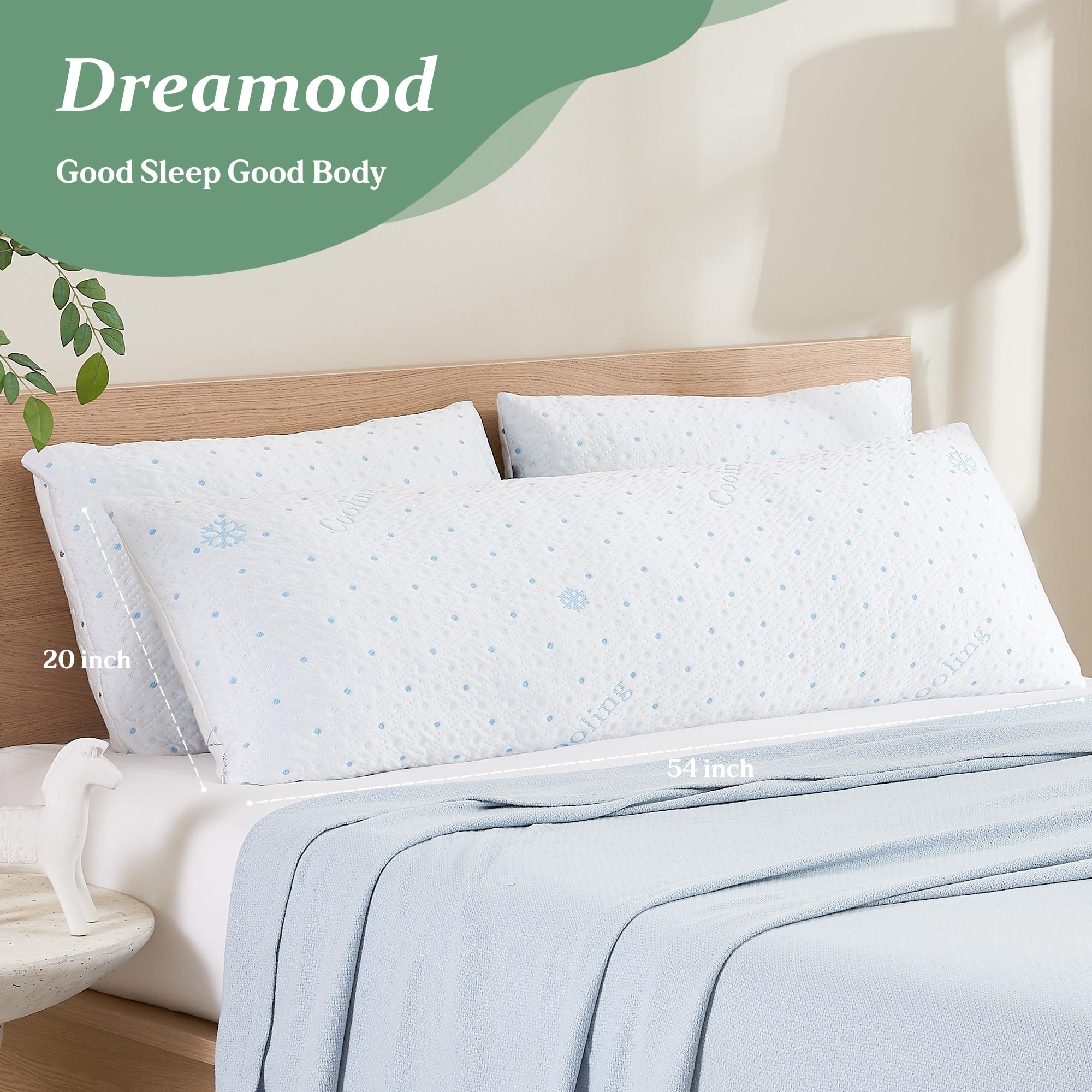 3200g Cooling Body Pillow for Adults - 100% Shredded Memory Foam, Firm Support for Side Sleepers & Pregnancy - 20x54 Inch Adjustable Full Body Pillow with Washable Cover - Perfect for Back Pain Relief, Comfortable Sleeping & Maternity Support