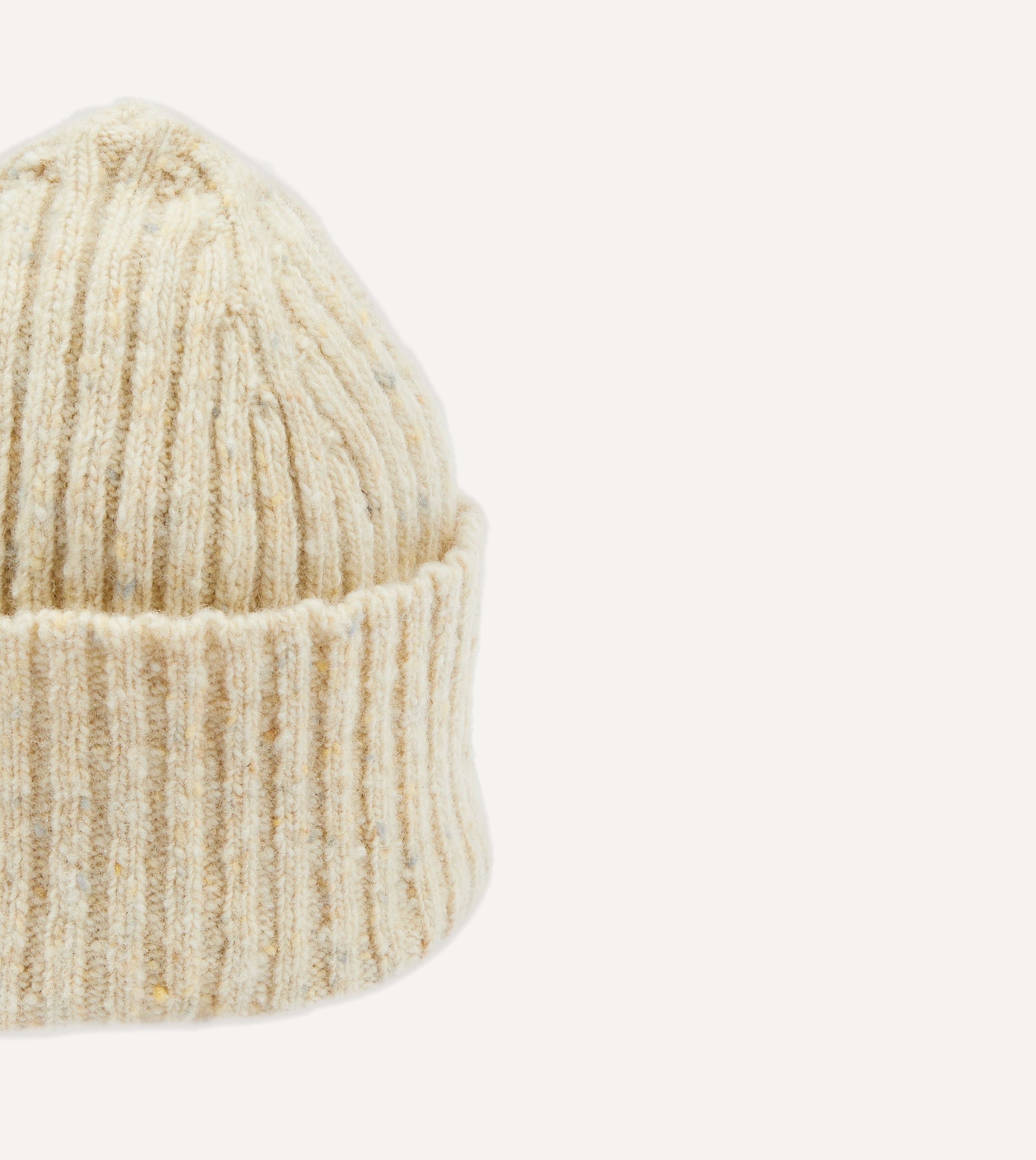 Oatmeal Donegal Ribbed Merino Wool Knit Beanie Hat - Warm Winter Accessory for Men & Women