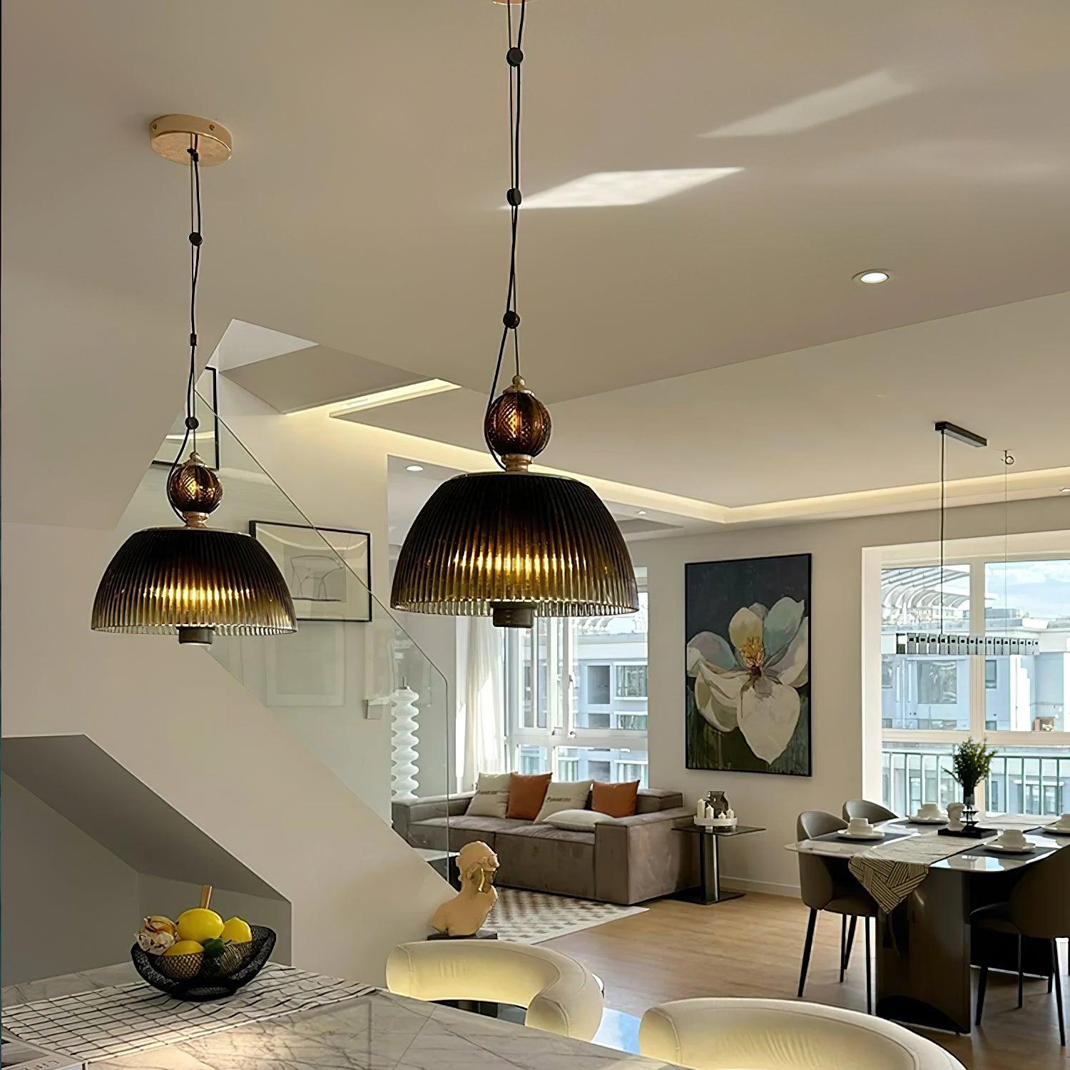 Modern Glass Bowl Pendant Light - Elegant Hanging Chandelier for Kitchen Island, Dining Room & Living Room Decor