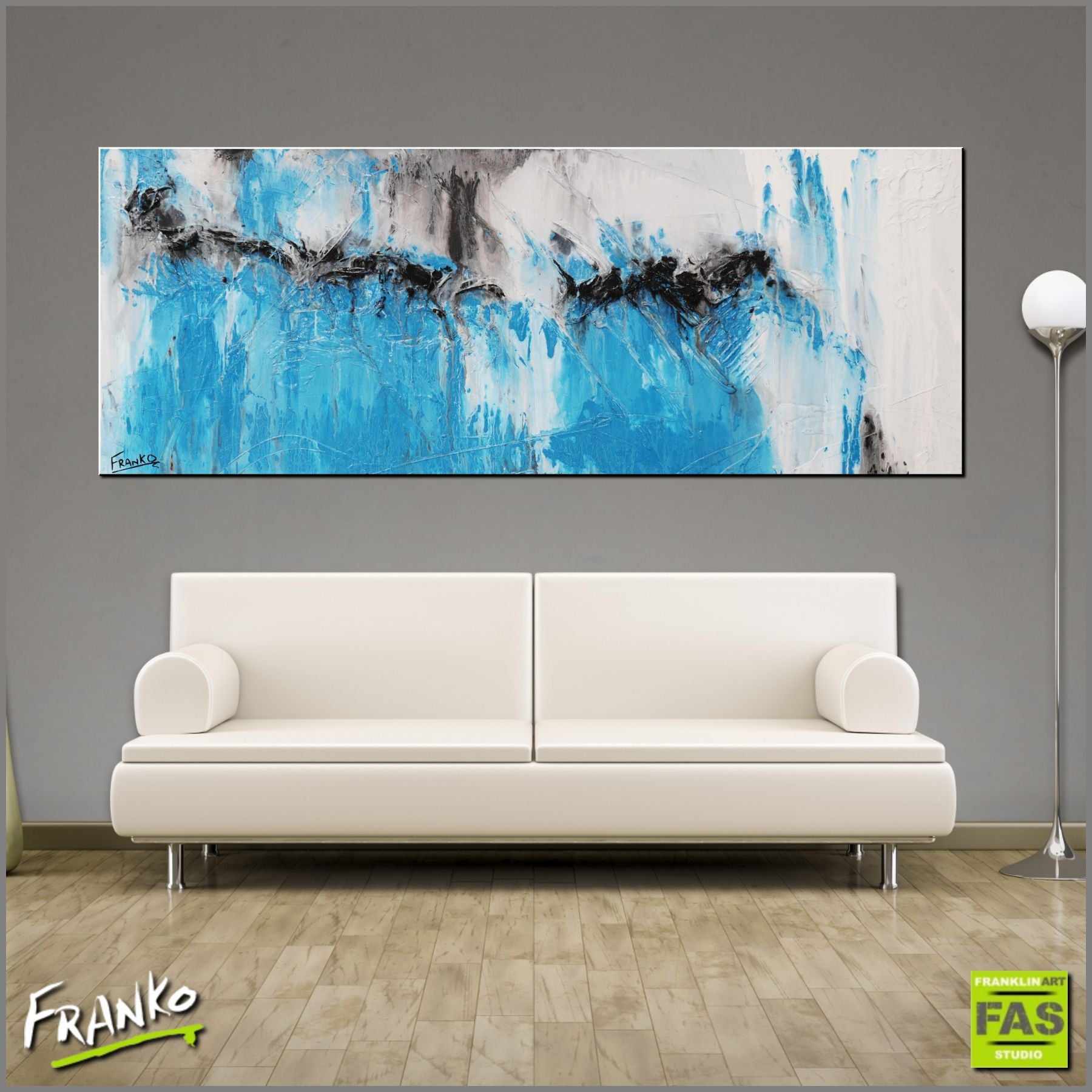 Blue and White Abstract Wall Art Painting - 160cm x 60cm Modern Canvas Print for Living Room, Bedroom & Office Decor | Sari's Revenge Inspired Design