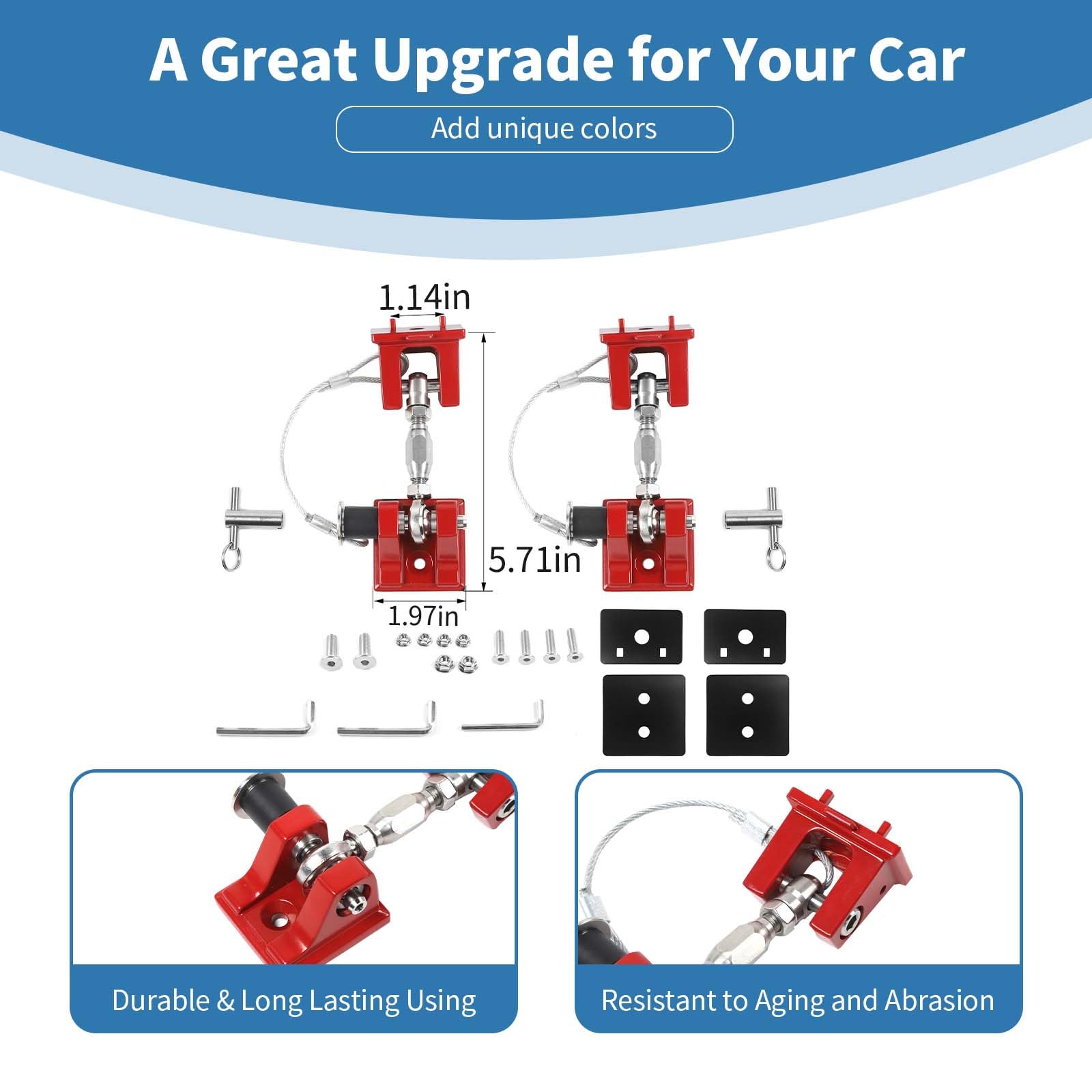 Aluminum Hood Latches for Jeep Wrangler JK JKU (2007-2017) & JL JLU (2018-2024) | Gladiator JT (2020-2024) | Red Heavy-Duty Hood Latch Lock Catch | 2-Piece Set | Off-Road & Daily Driving Accessories