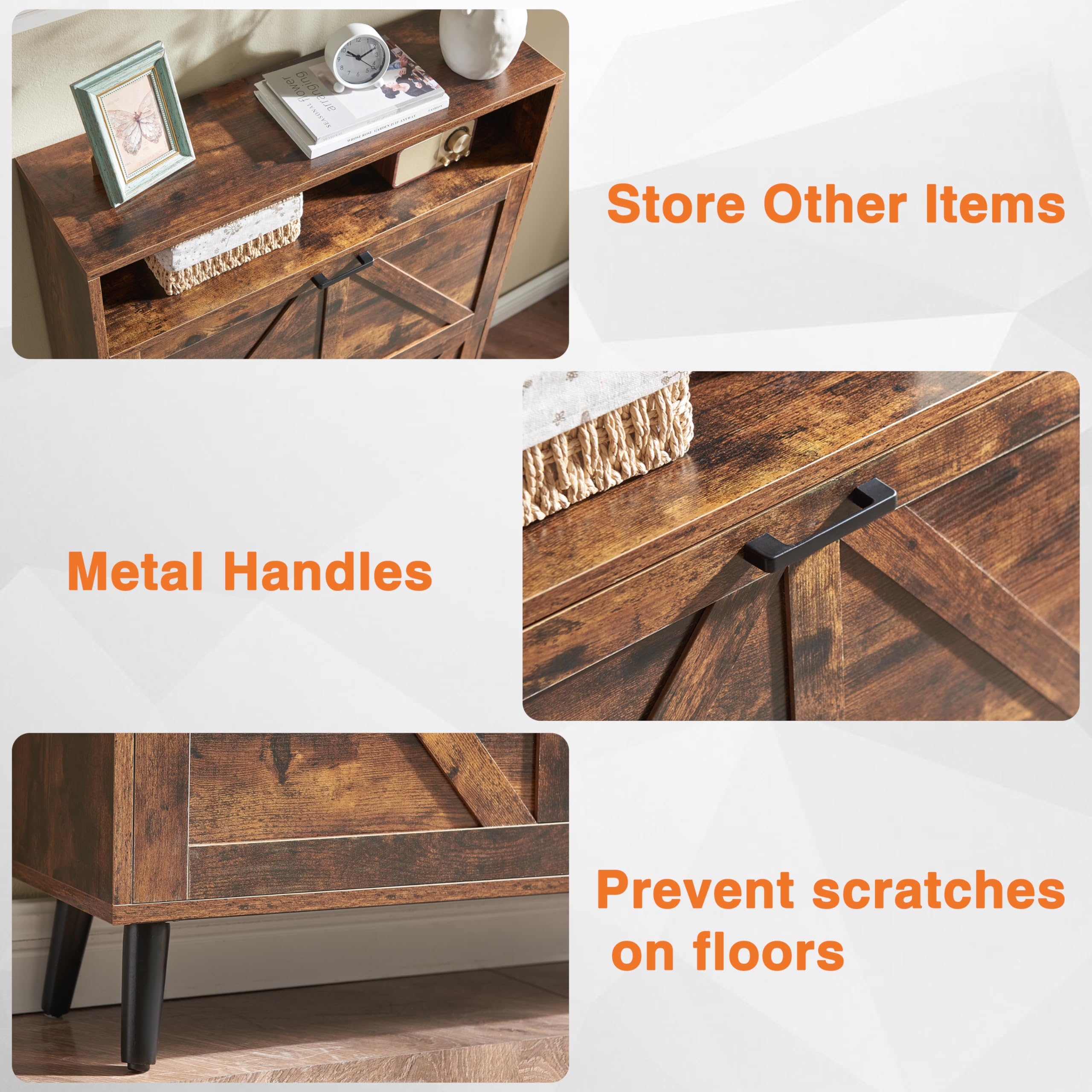 Farmhouse Shoe Storage Cabinet with 2 Flip Drawers - Entryway Shoe Organizer, Slim Freestanding Shoe Rack for 16 Pairs, Narrow Hallway & Living Room Storage Solution - Perfect for Small Spaces, Apartments and Clutter-Free Home Organization