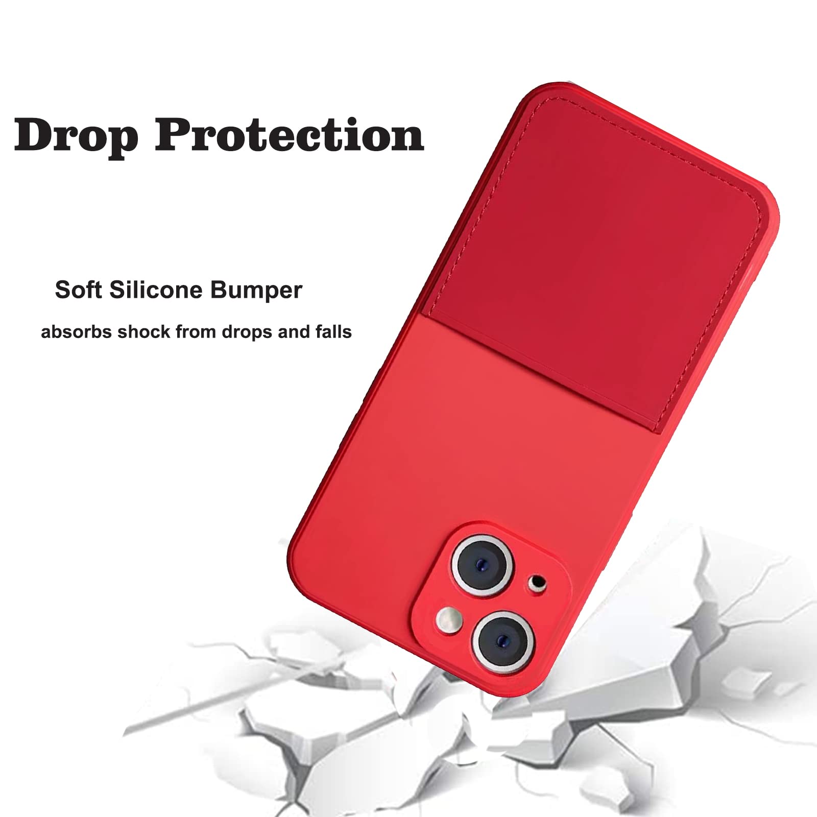 Ultra Slim Liquid Silicone Gel Case for iPhone 13 Mini (5.4 inch 2021) with Card Holder & Anti-Scratch Shockproof Wallet Cover - Perfect for Daily Use, Travel & Outdoor Activities (Red)