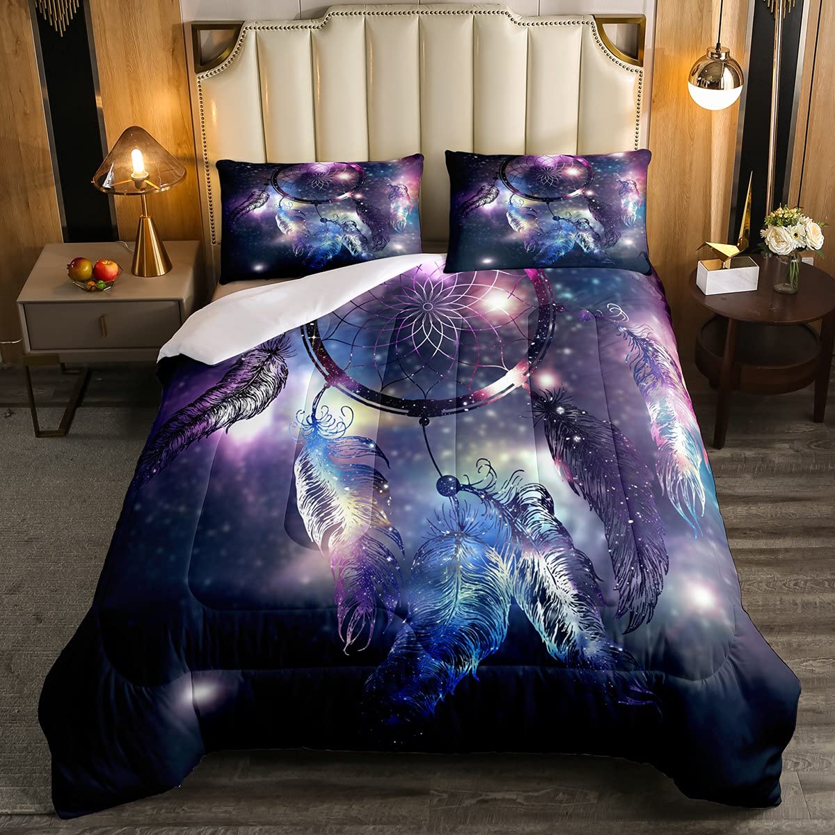 Erosebridal Dream Catcher Comforter Set - Twin Size Nebula Down Alternative Comforter, Purple Feather Quilted Duvet Cover, Galaxy Starry Sky Bedding Set, Tribal Bohemian Decor - Super Soft Reversible All Season Bedding for Teens, Dorms & Guest Rooms