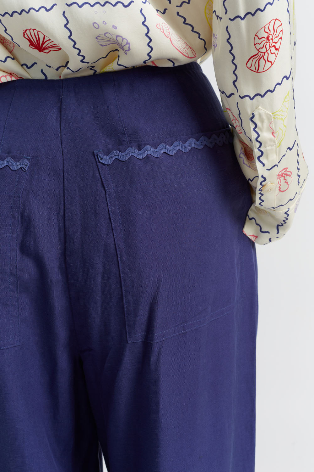 Blue Tencel Linen Pleated Pants for Women - Comfortable High Waisted Wide Leg Trousers for Office, Travel & Casual Wear