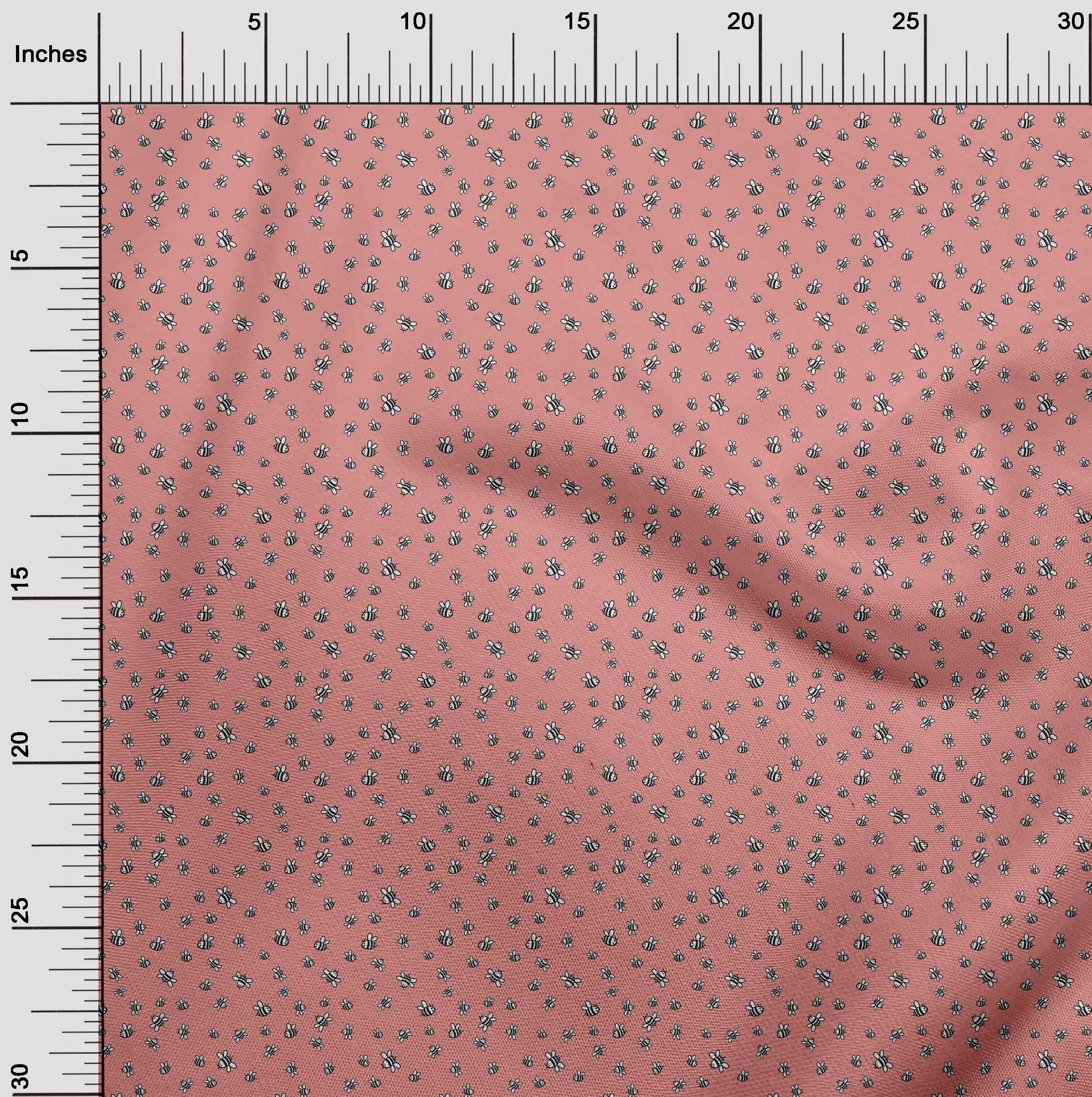 oneOone Cotton Poplin Pink Honey Bees Print Fabric by The Yard - 42 Inch Wide Soft Dress Material for DIY Clothing, Quilting & Home Decor Projects
