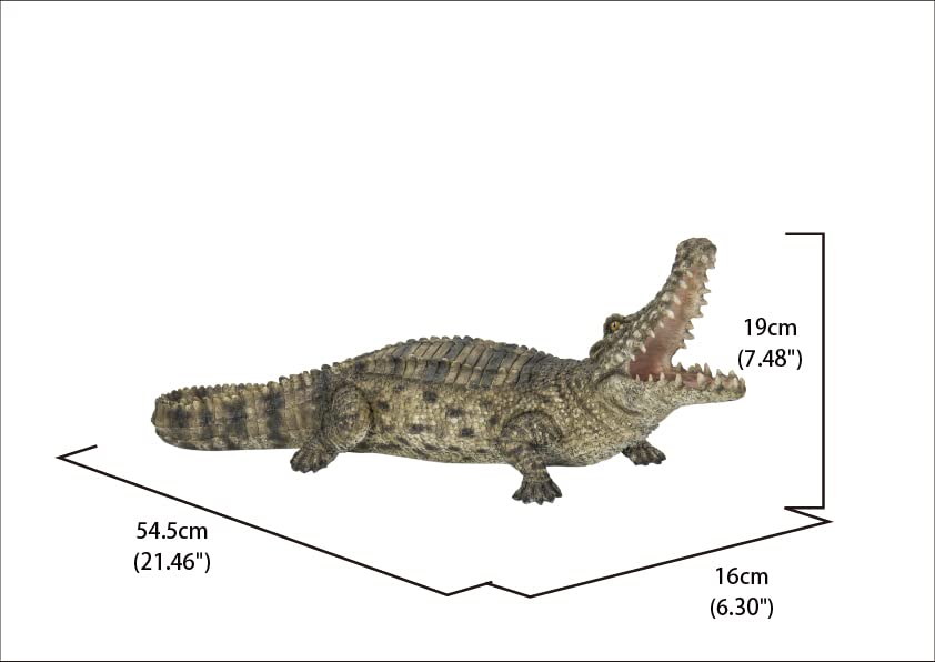 Realistic Crocodile Statue - Open Mouth Green & Black Crocodile Figurine for Home Decor, Office Desk, or Garden Display