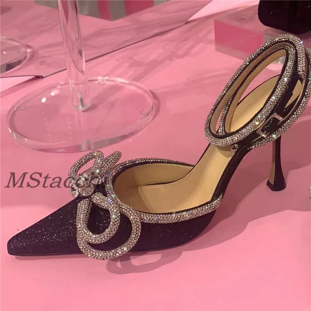 Sparkly Rhinestone Women's High Heel Pumps - Crystal Bow Satin Sandals | Transparent Summer Party Shoes for Prom, Wedding & Evening Events (2025 Collection)