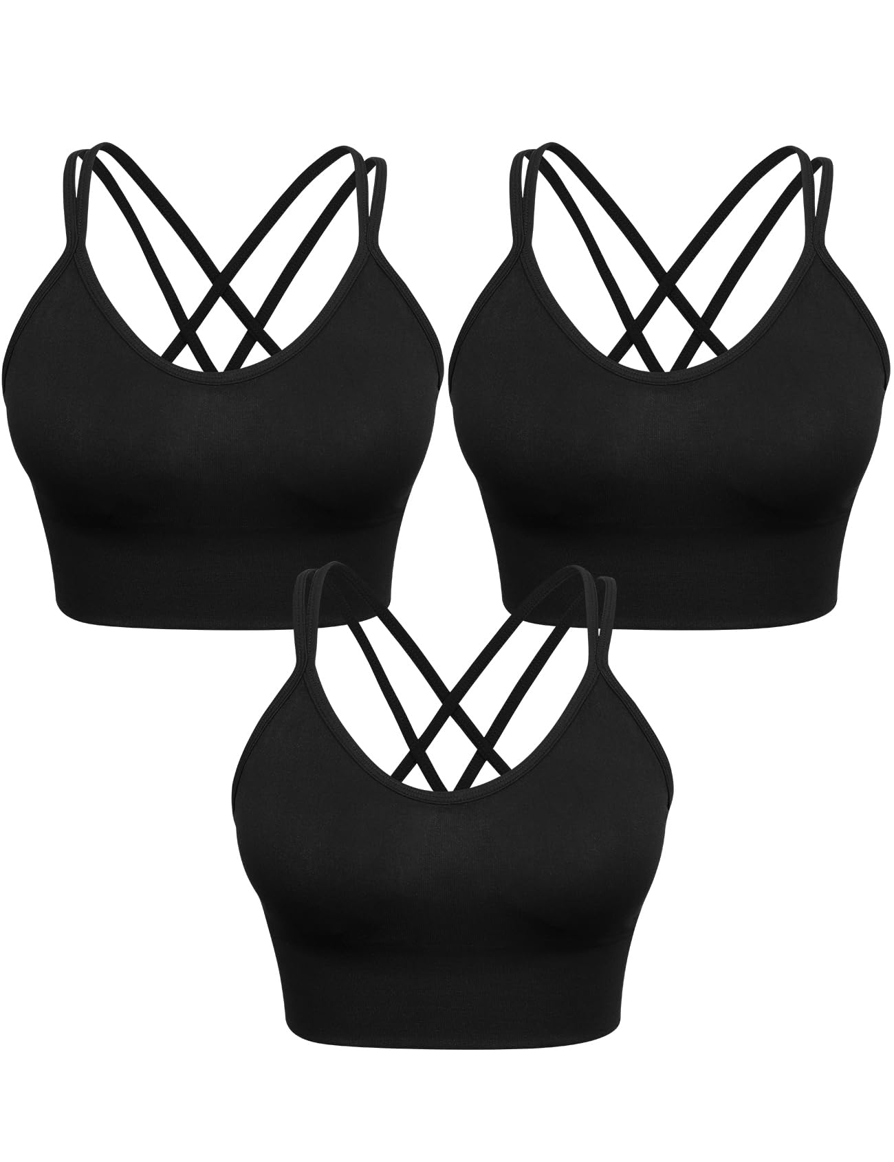 VEQKING Women's Cross Back Sports Bra - Medium Support Seamless Yoga Bra with Removable Pads, 3-Pack for Workout, Fitness & Active Lifestyle